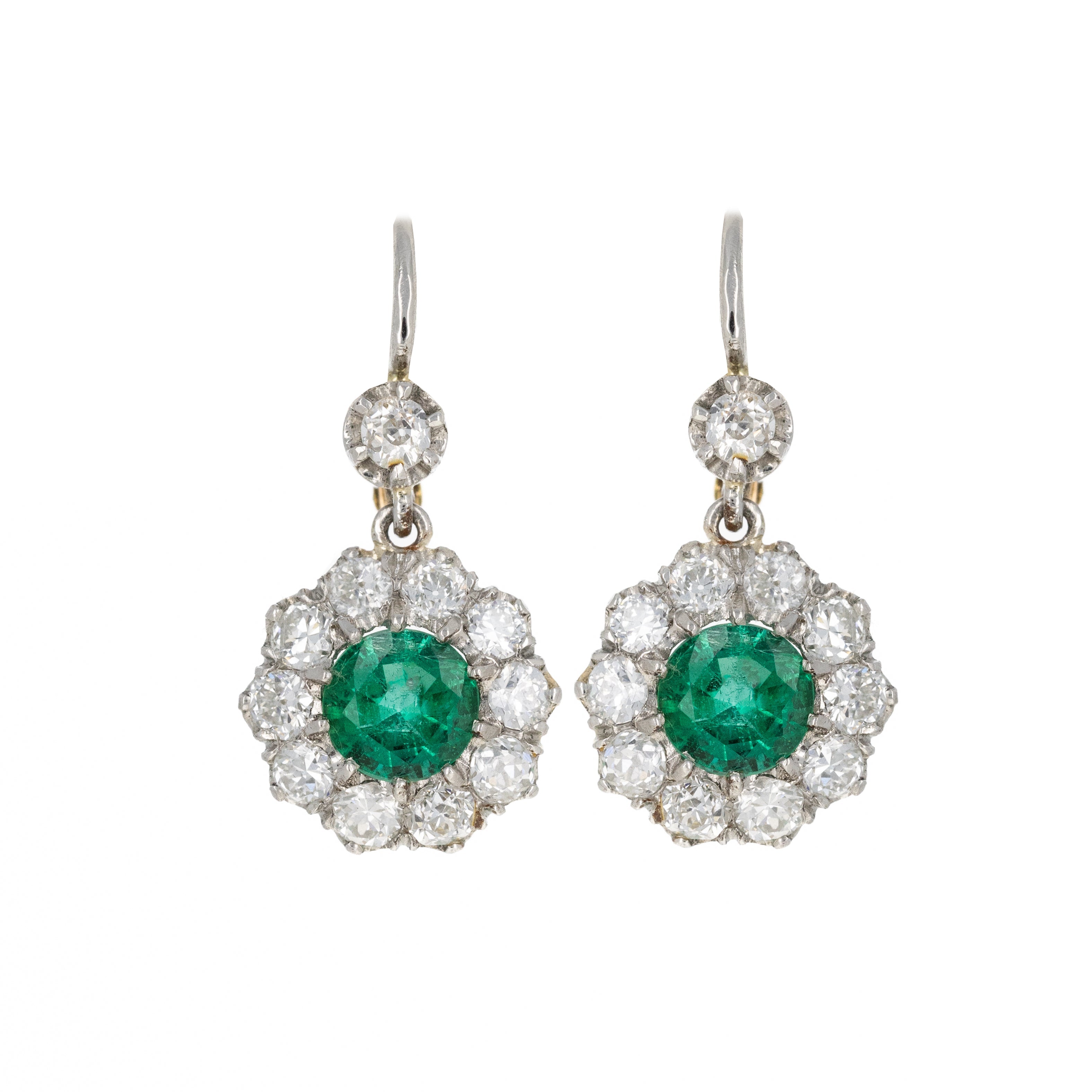 Victorian Inspired Round Emerald Diamond Drop Earrings - Queen May