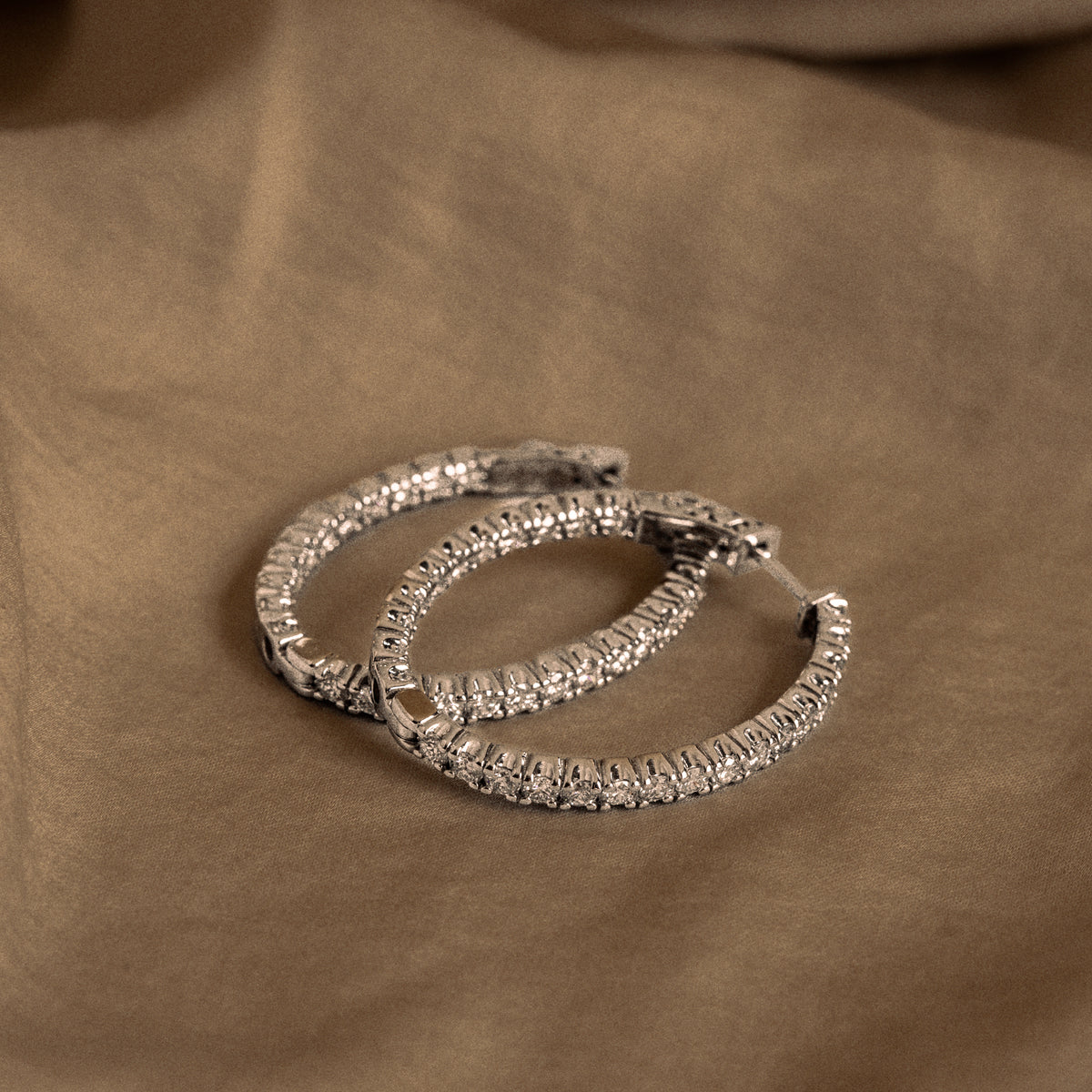14K White Gold 3.14 Carat Total Weight Round Brilliant Cut Diamond Oval Inside-Out Hoop Earrings - Queen May