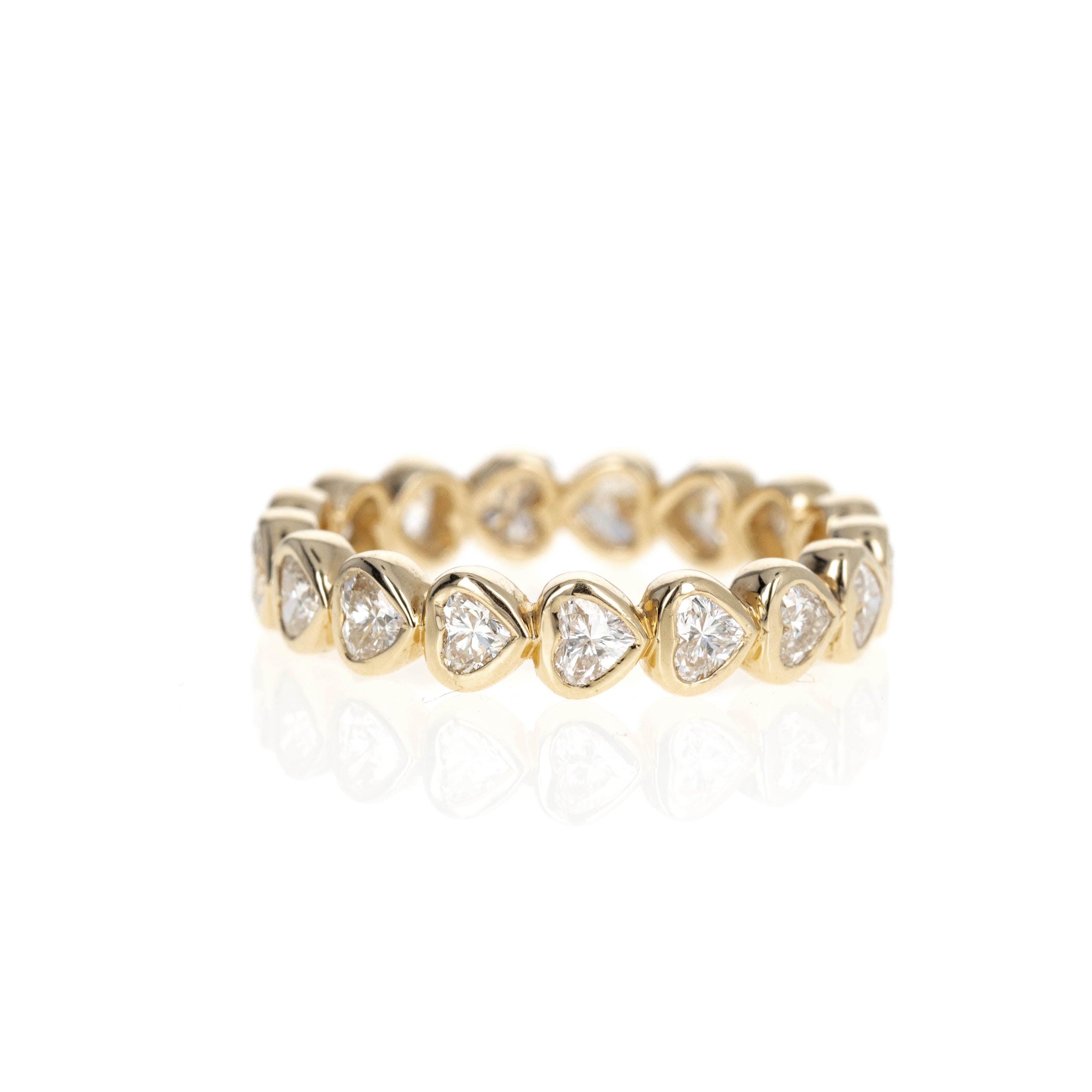 14K Yellow Gold 1.40 Carat Heart Shaped Diamond Bezel Eternity Band - Queen May