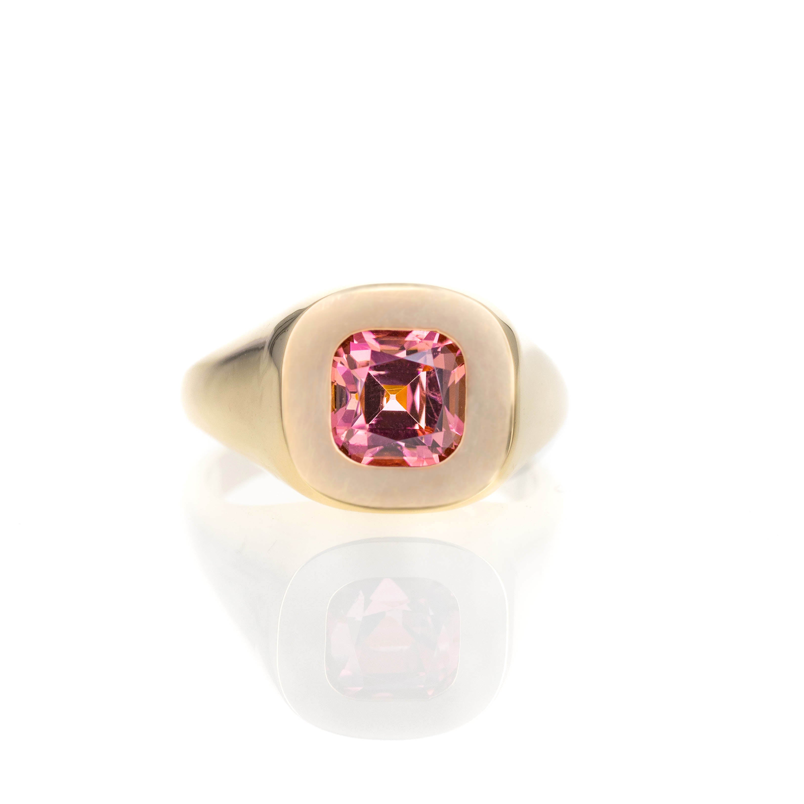 2.66 Carat Cushion Paradise Pink Tourmaline Signet Ring - Queen May