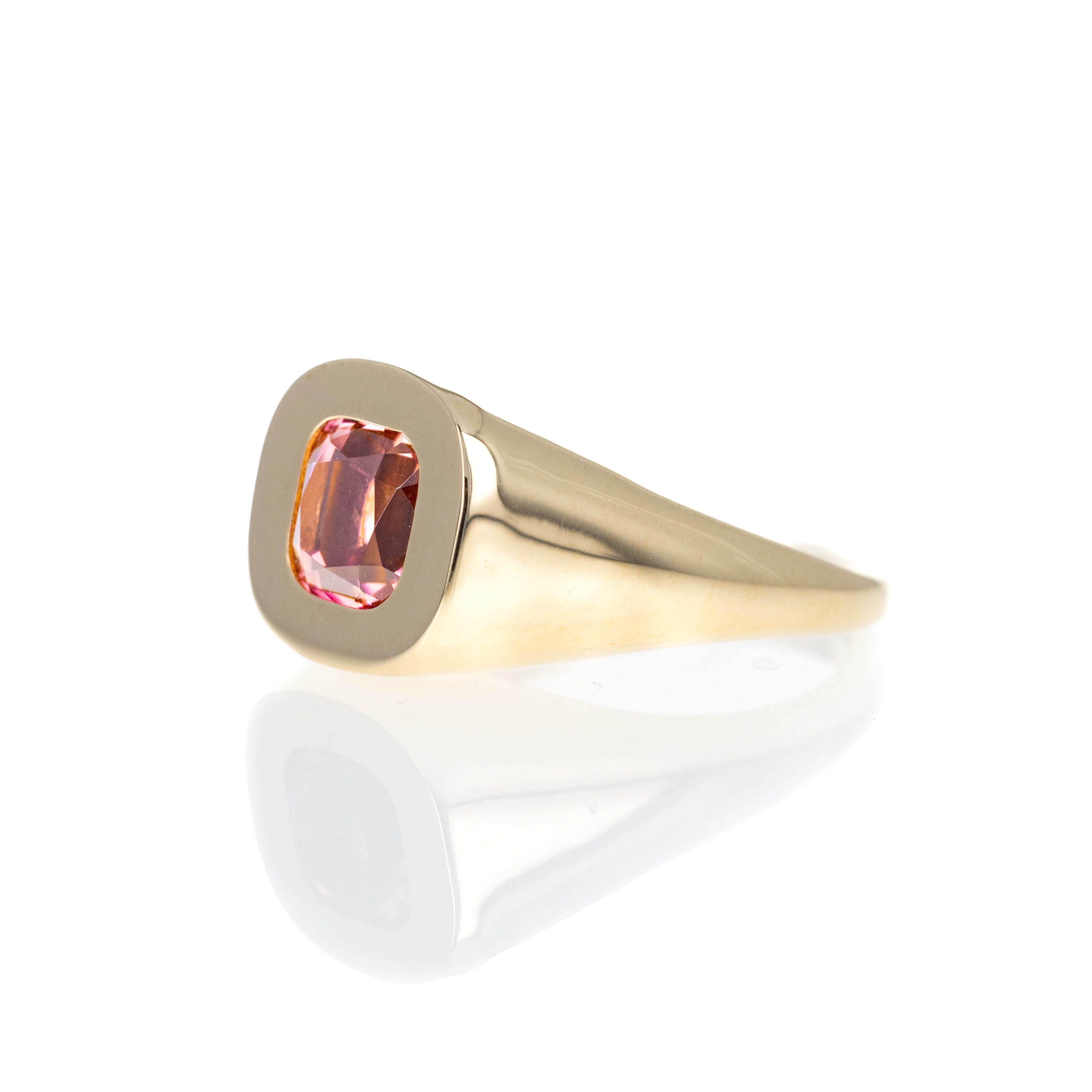 2.66 Carat Cushion Paradise Pink Tourmaline Signet Ring - Queen May