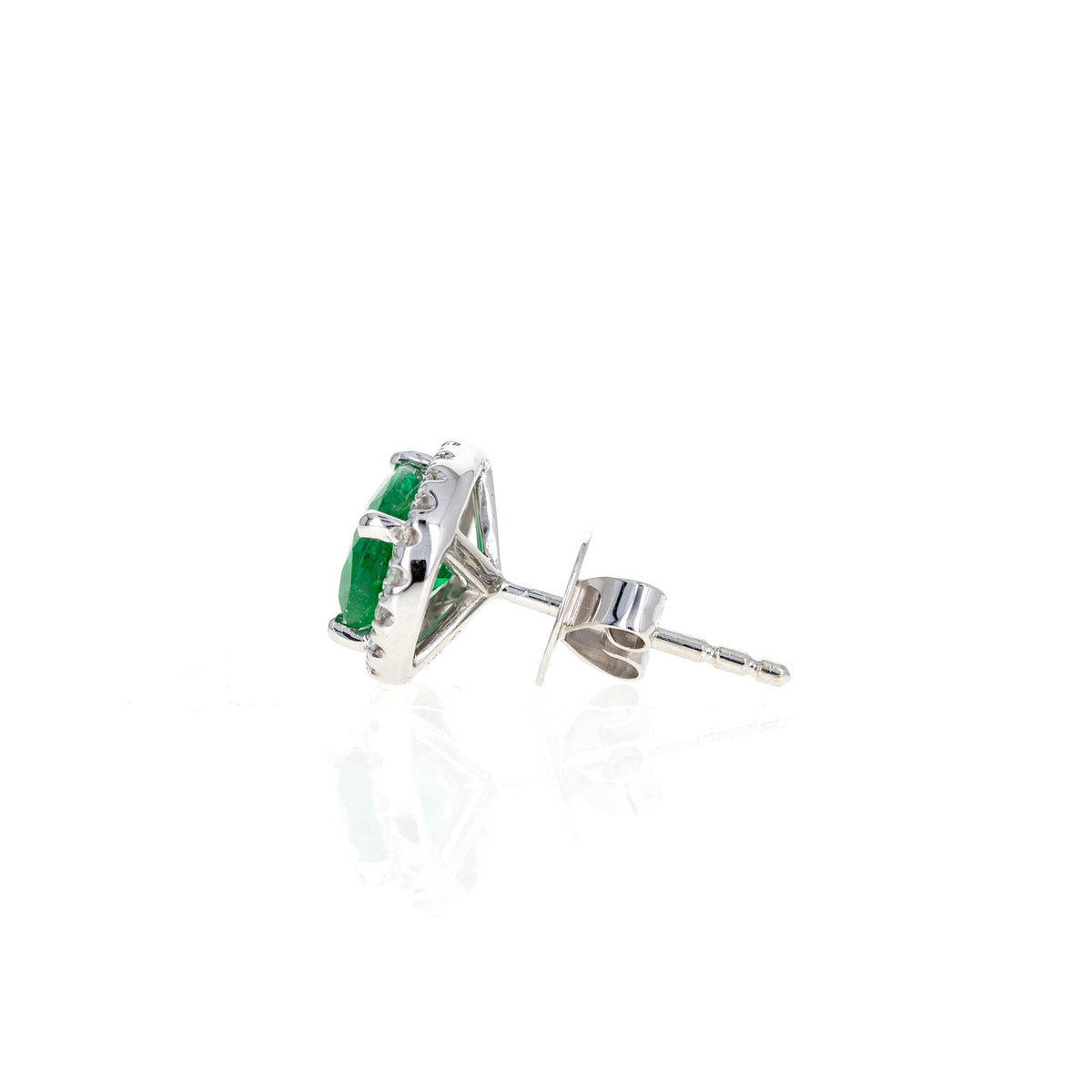 14K White Gold 2 Carat Emerald Diamond Halo Stud Earrings - Queen May