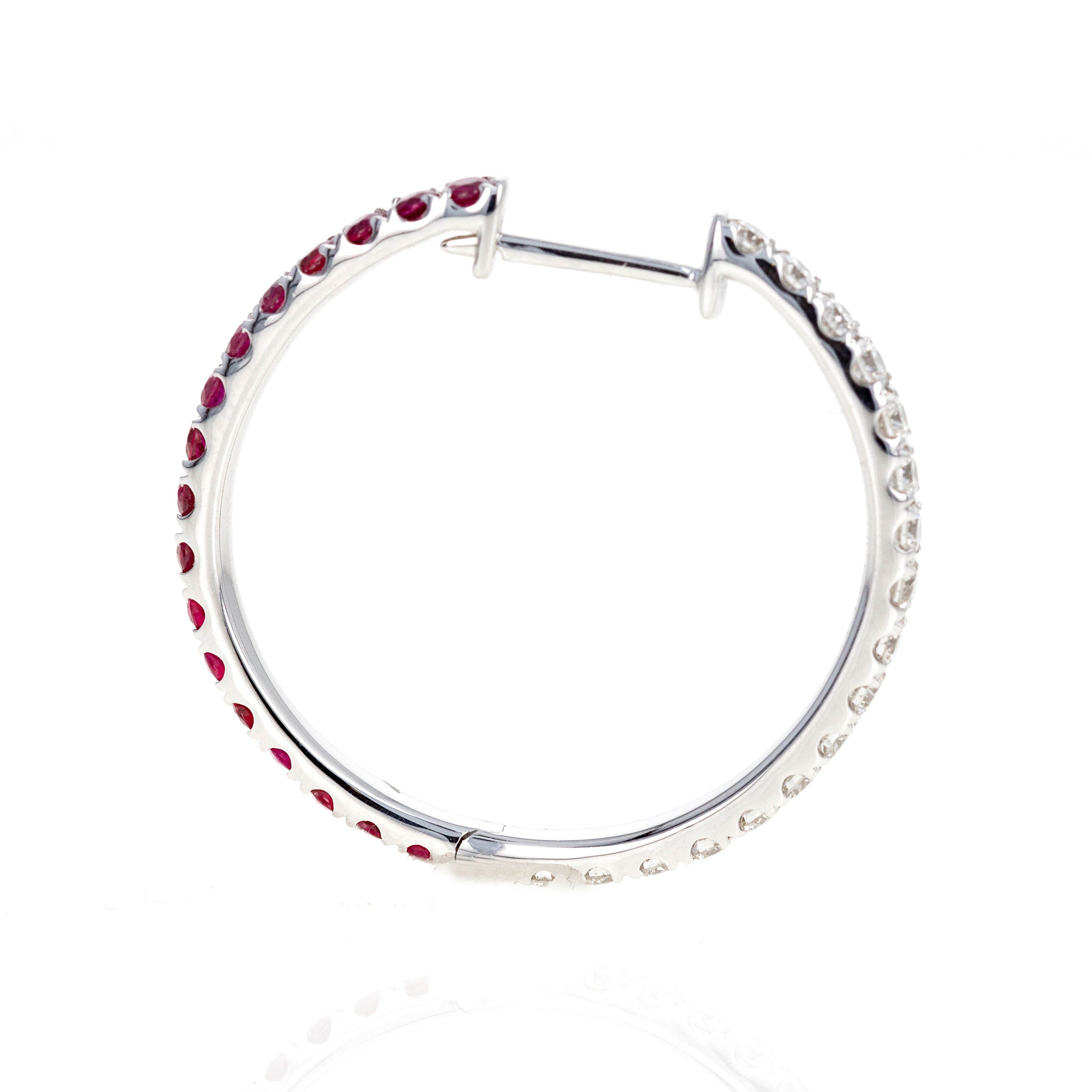 14K White Gold Natural Ruby Diamond Reversible Hoop Earrings - Queen May