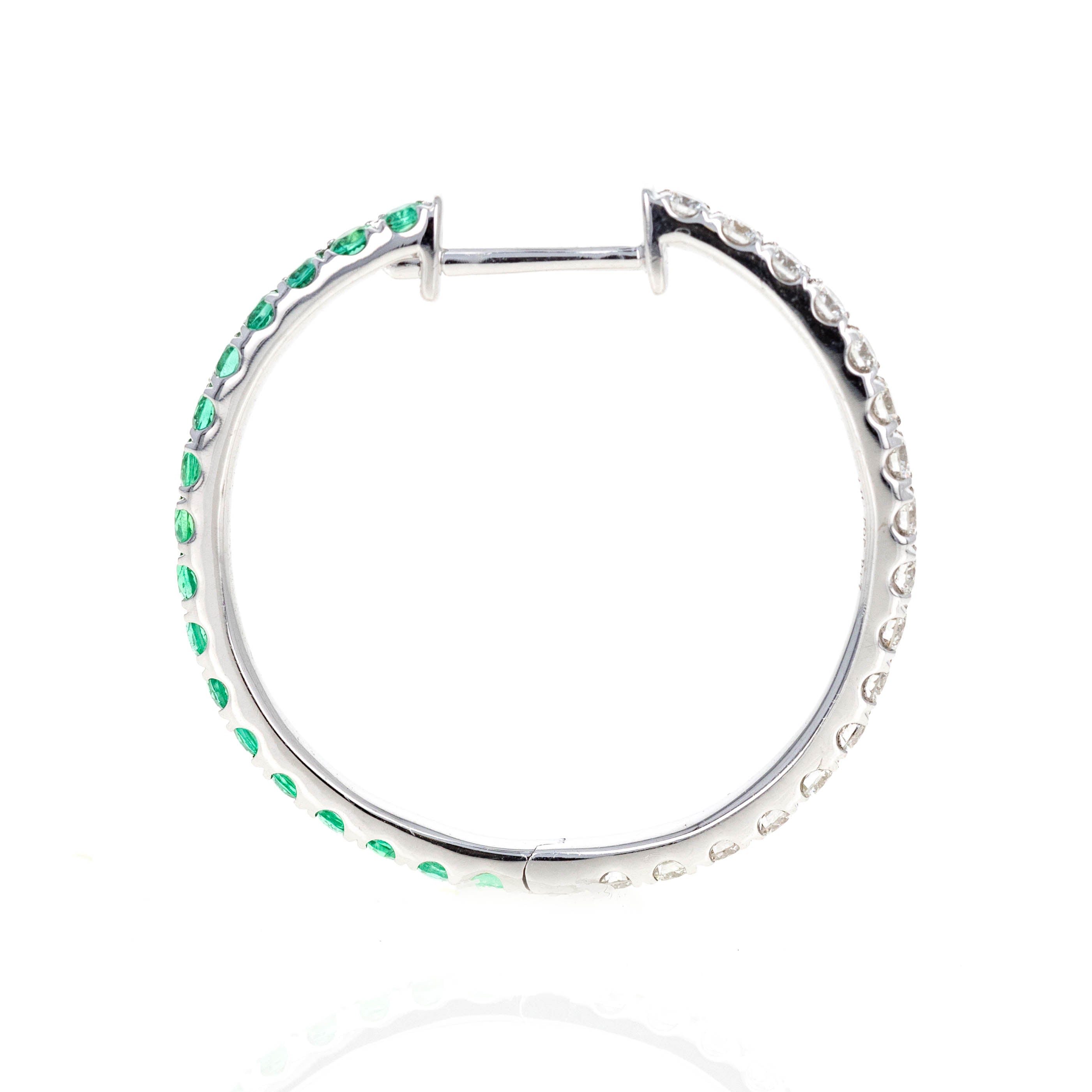 14K White Gold Natural Emerald Diamond Reversible Hoop Earrings - Queen May