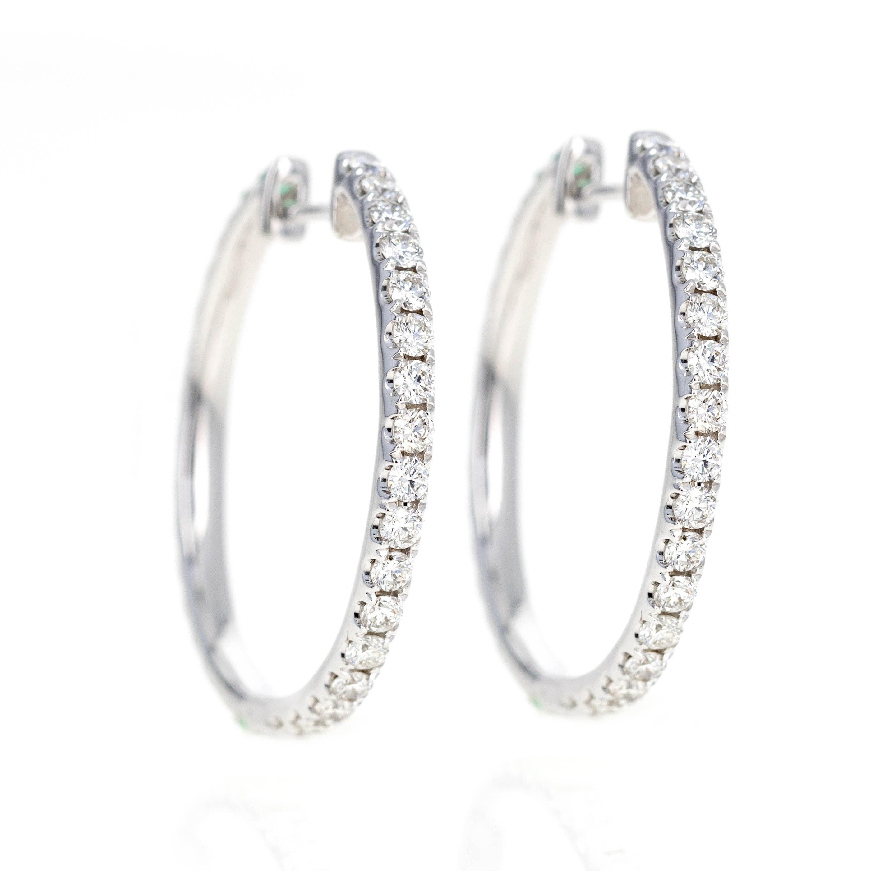 14K White Gold Natural Emerald Diamond Reversible Hoop Earrings - Queen May