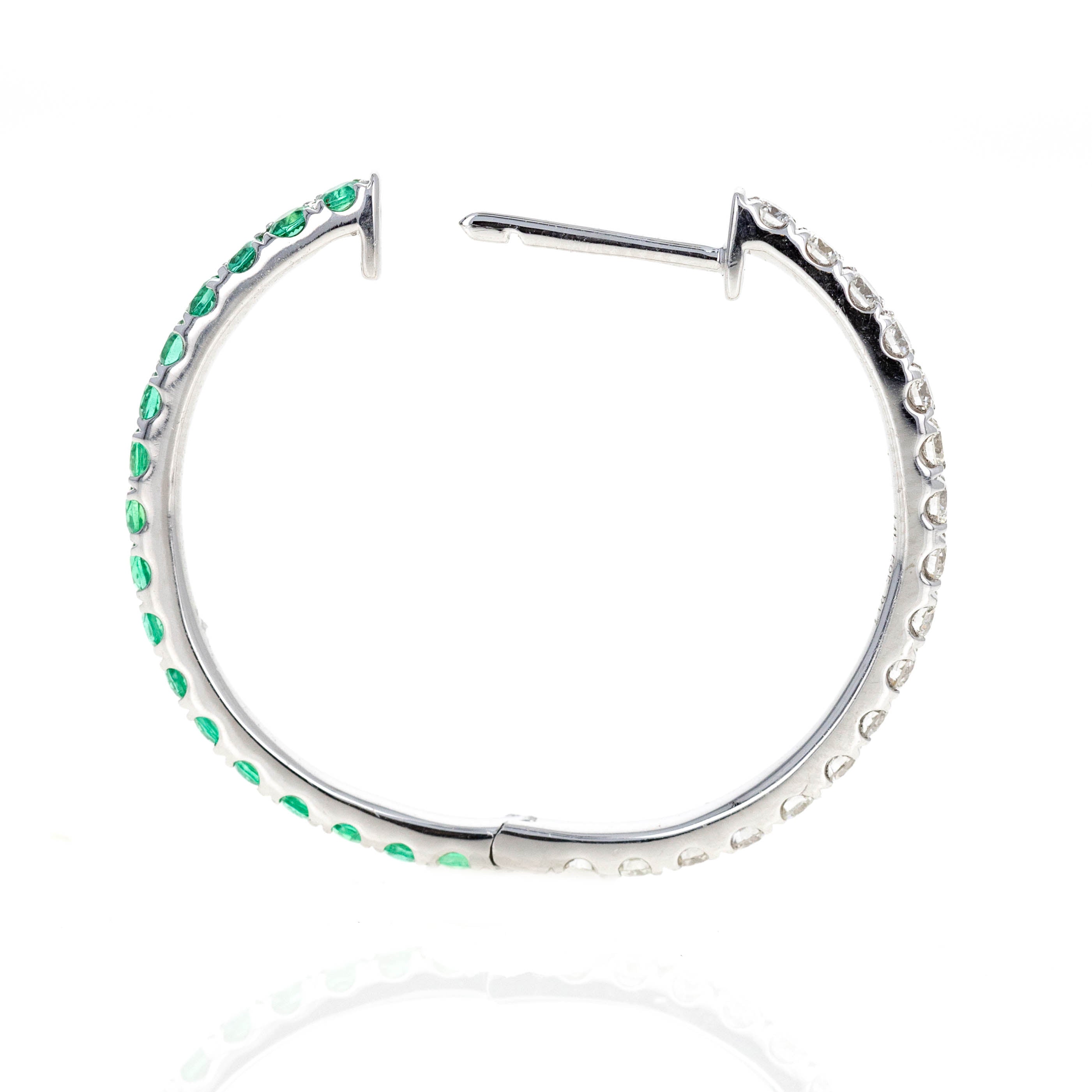 14K White Gold Natural Emerald Diamond Reversible Hoop Earrings - Queen May