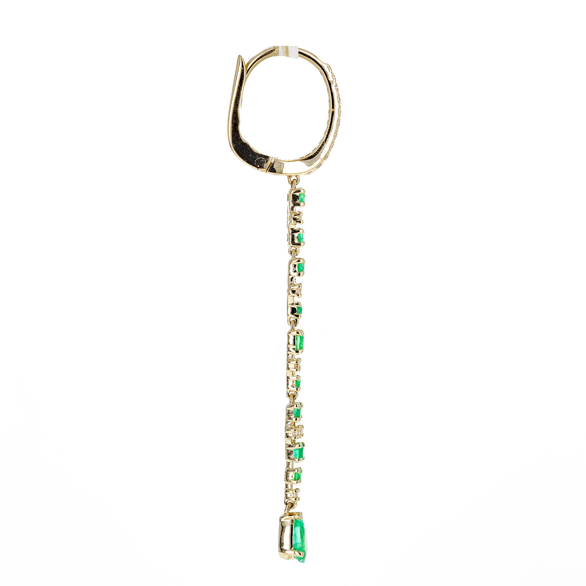 14K Yellow Gold Emerald Diamond Pear Long Drop Earrings - Queen May