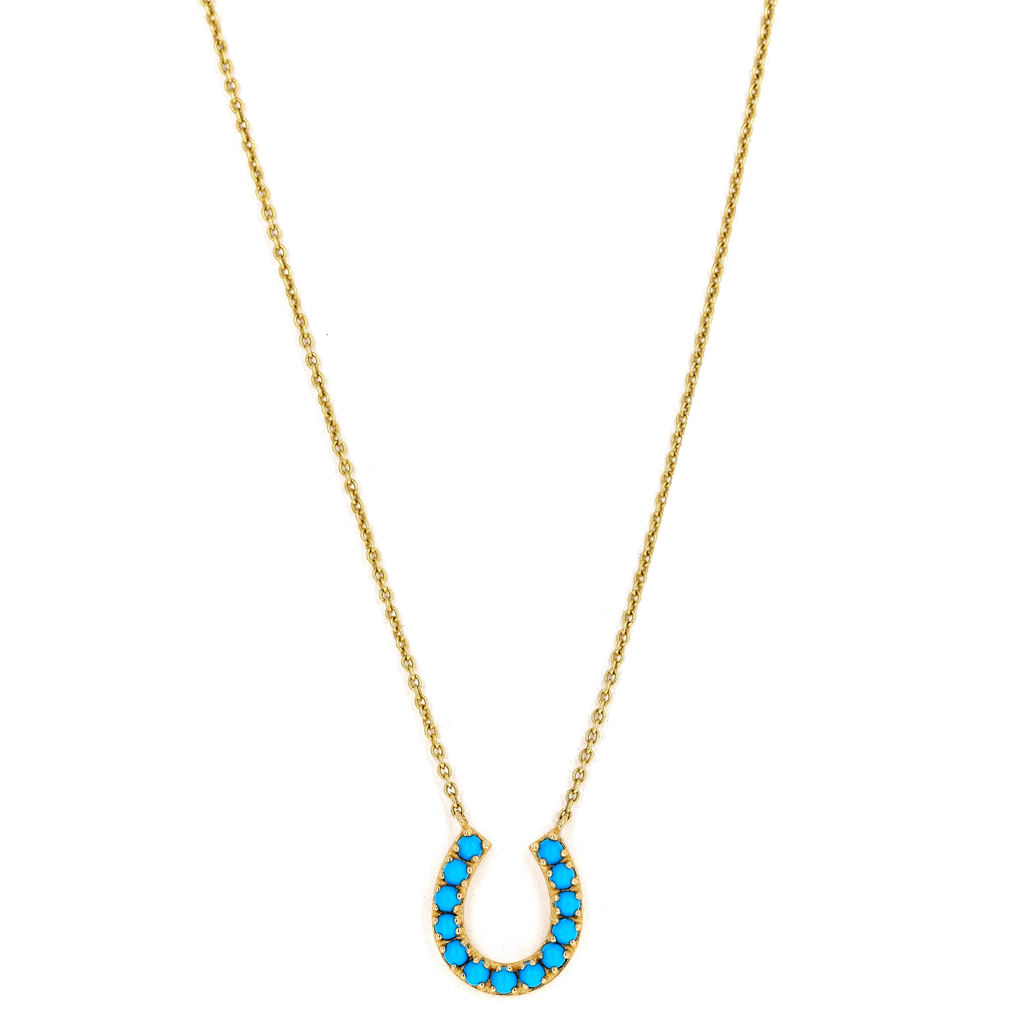 14K Yellow Gold Turquoise Horseshoe Pendant Necklace - Queen May