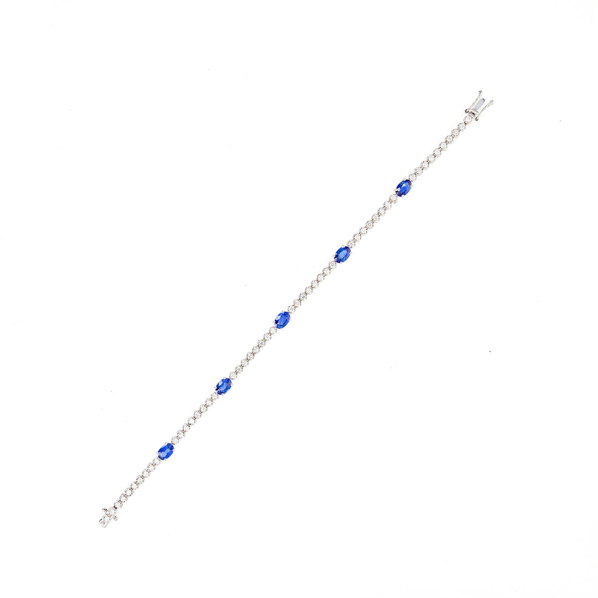 14K White Gold Oval Natural Sapphire Diamond Tennis Bracelet - Queen May