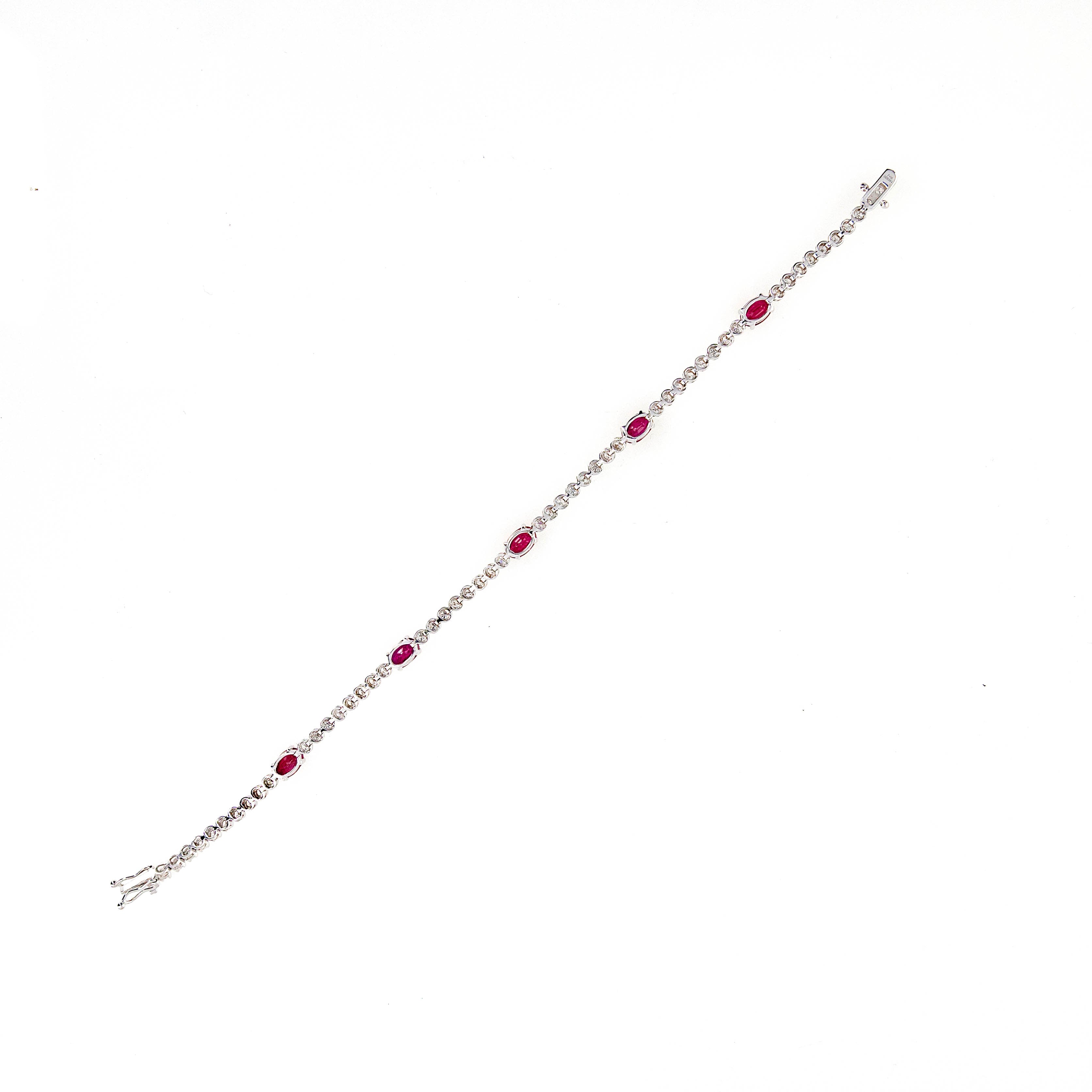 14K White Gold Oval Natural Ruby Diamond Tennis Bracelet - Queen May