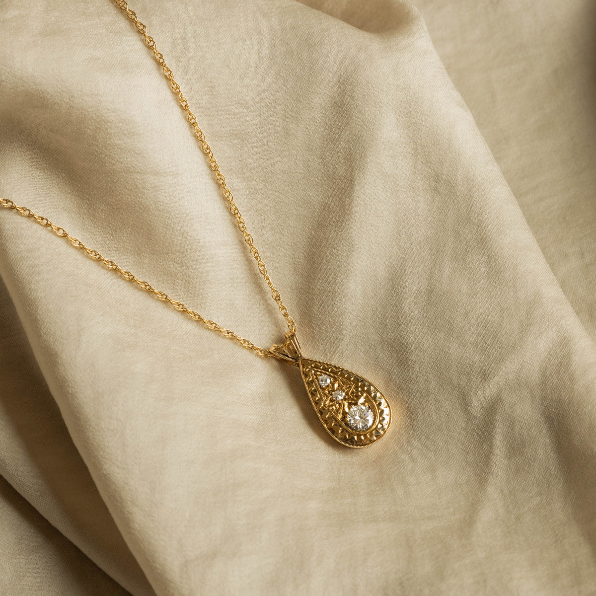 Art Deco Inspired 14K Yellow Gold Diamond Pendant Necklace - Queen May