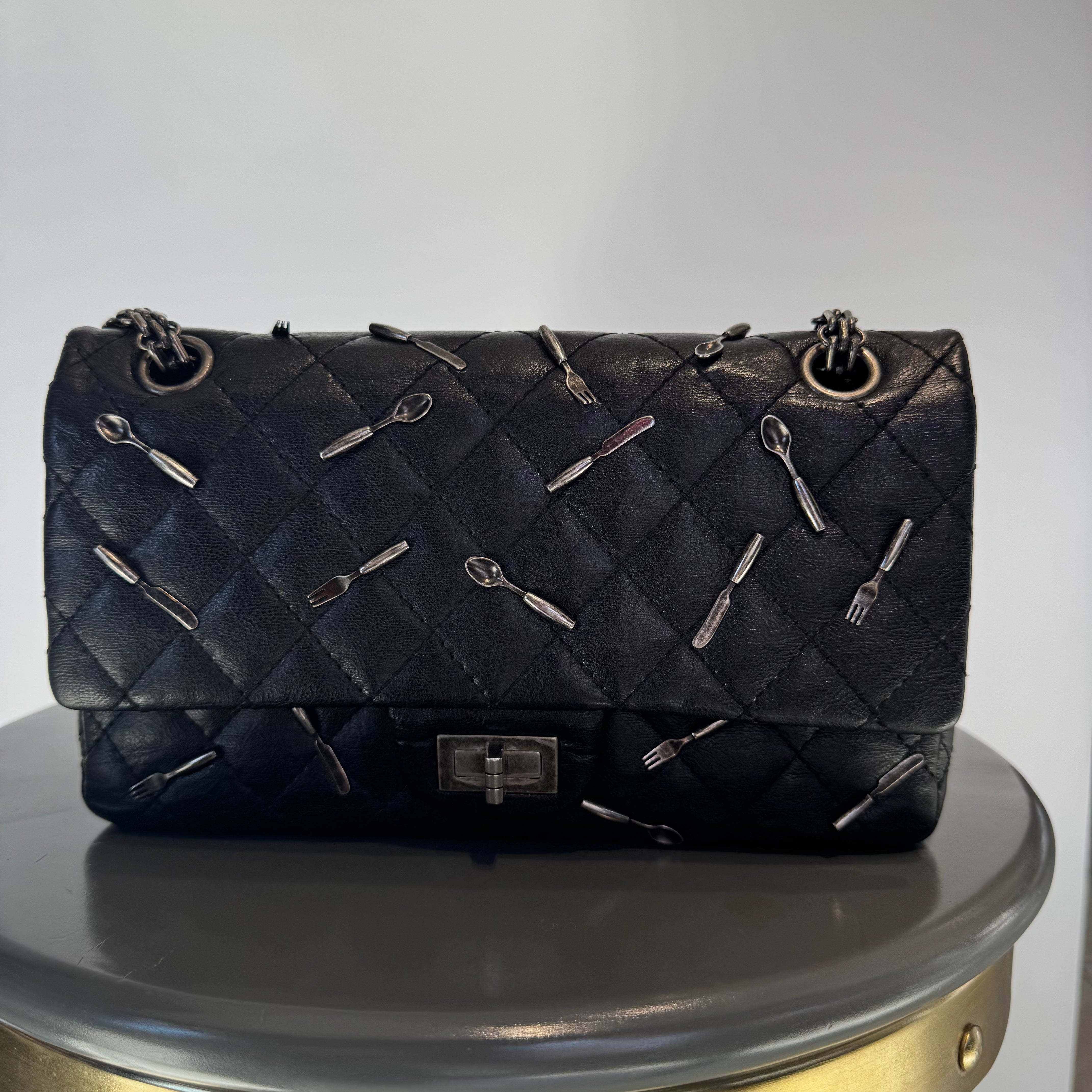 Ultra Rare Limited Edition Chanel 2015 Calfskin Brasserie Charms 2.55 Reissue Flap Bag