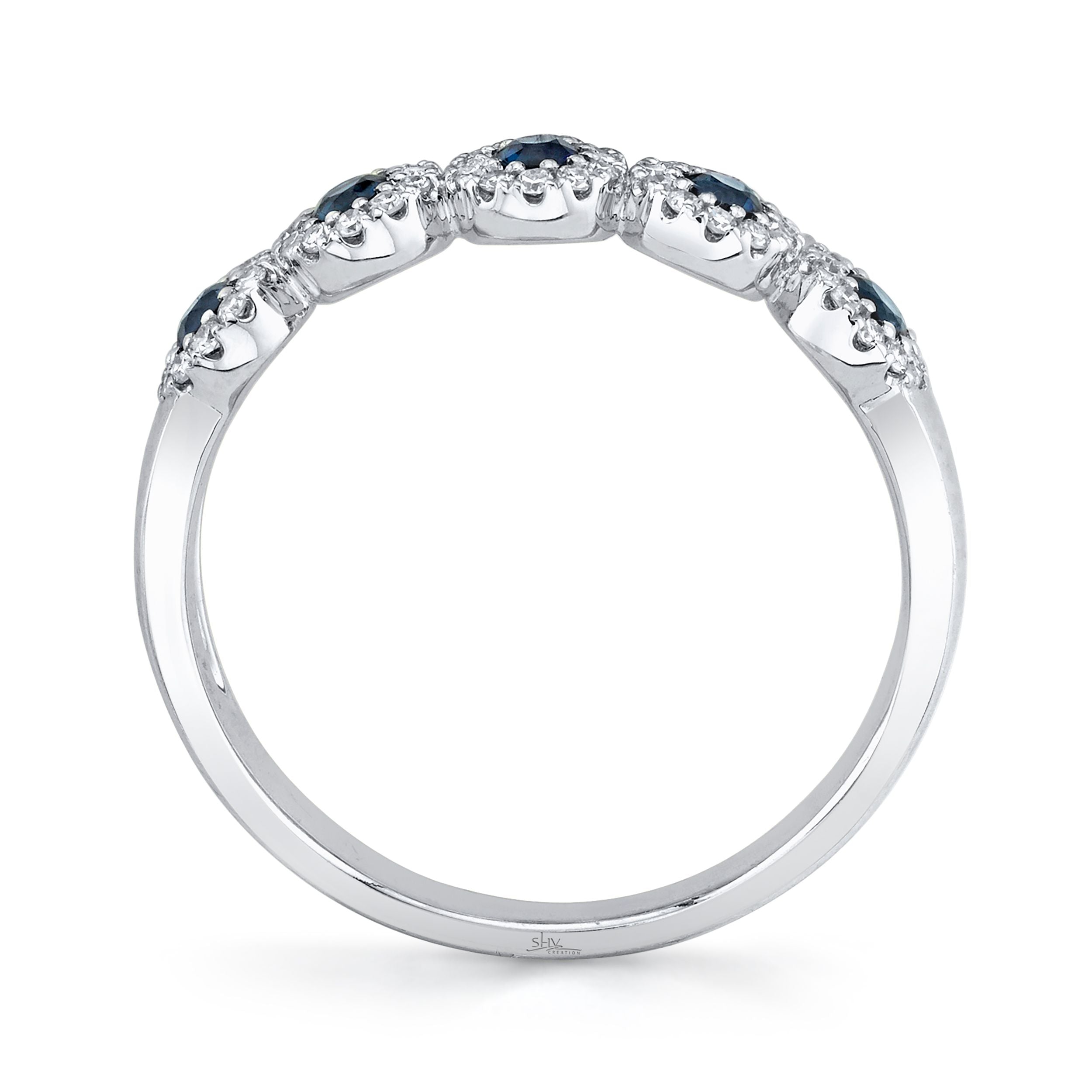 14K White Gold Blue Sapphire & Diamond Halo Band - Queen May
