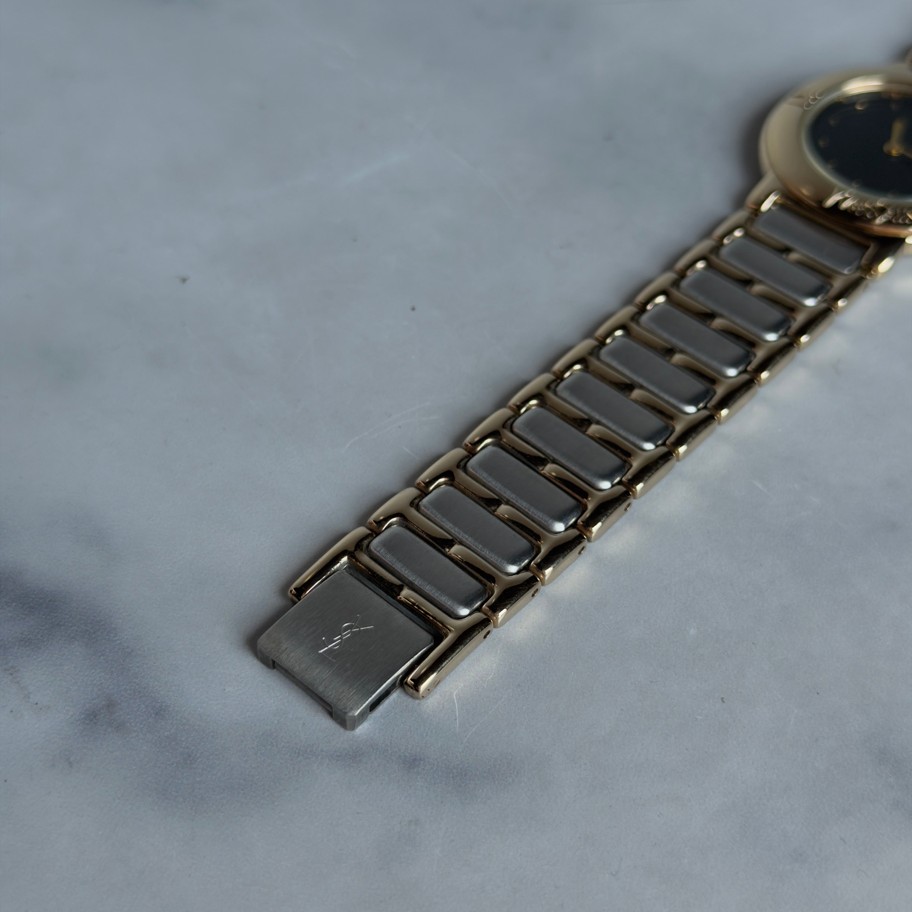 Vintage Yves Saint Laurent Black Dial Two Tone Watch