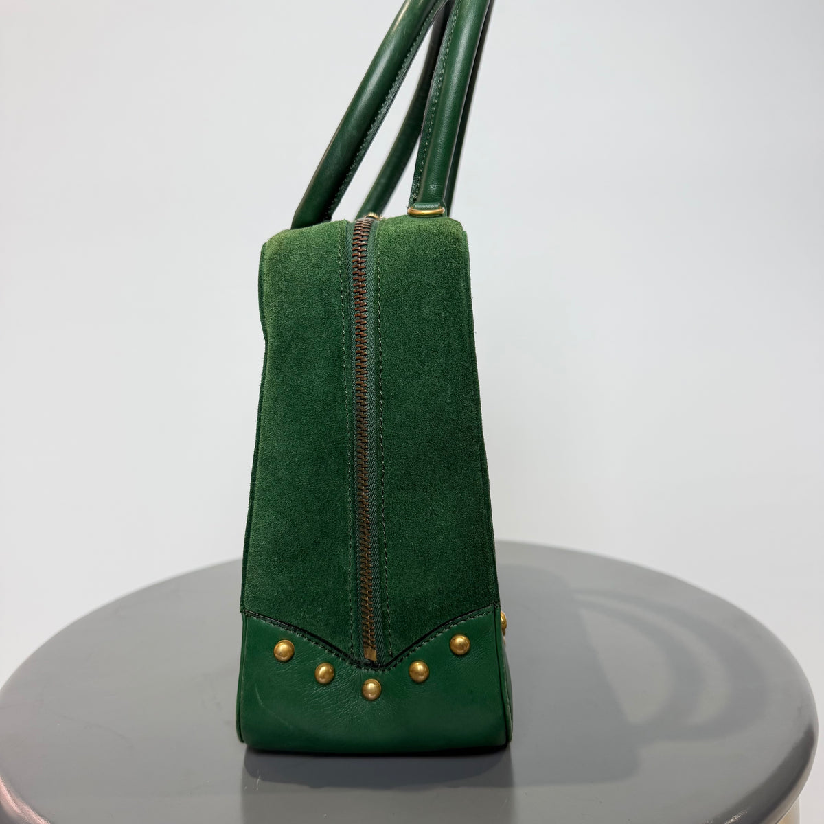Vintage Celine Top Handle Suede Box Bag Forest Green