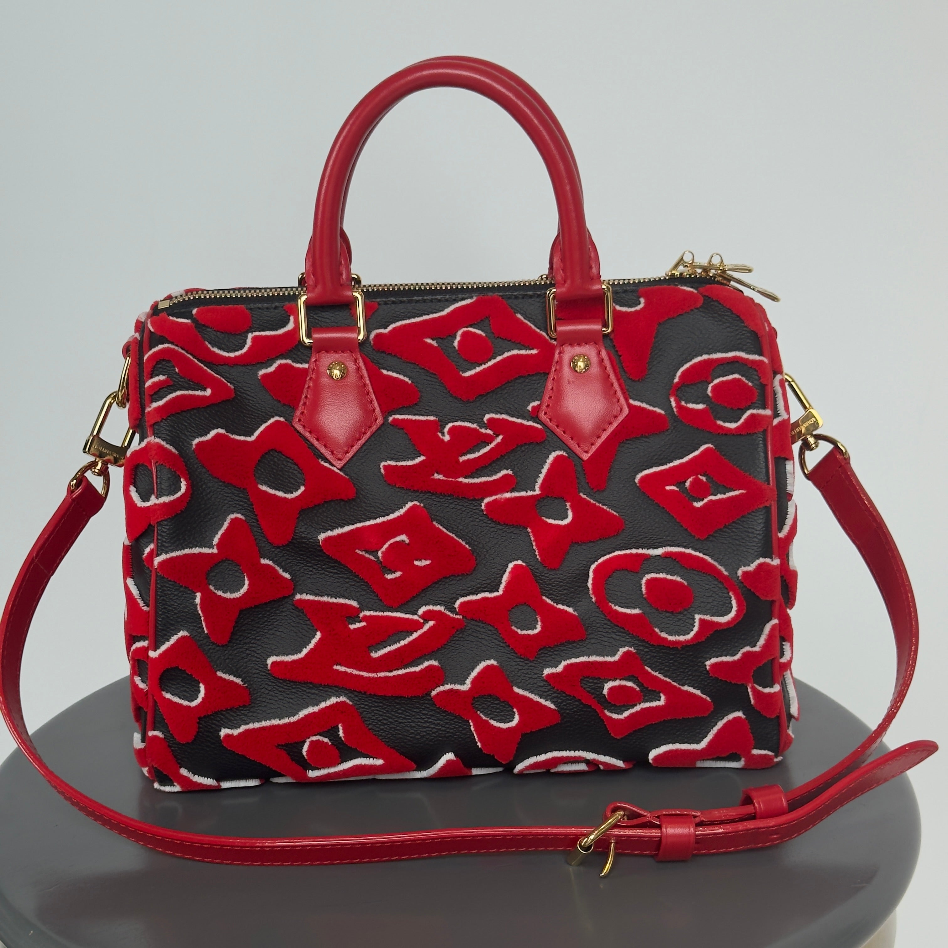Louis Vuitton x Urs Fischer Tufted Speedy Bandouliere 25 Red and Black - Queen May