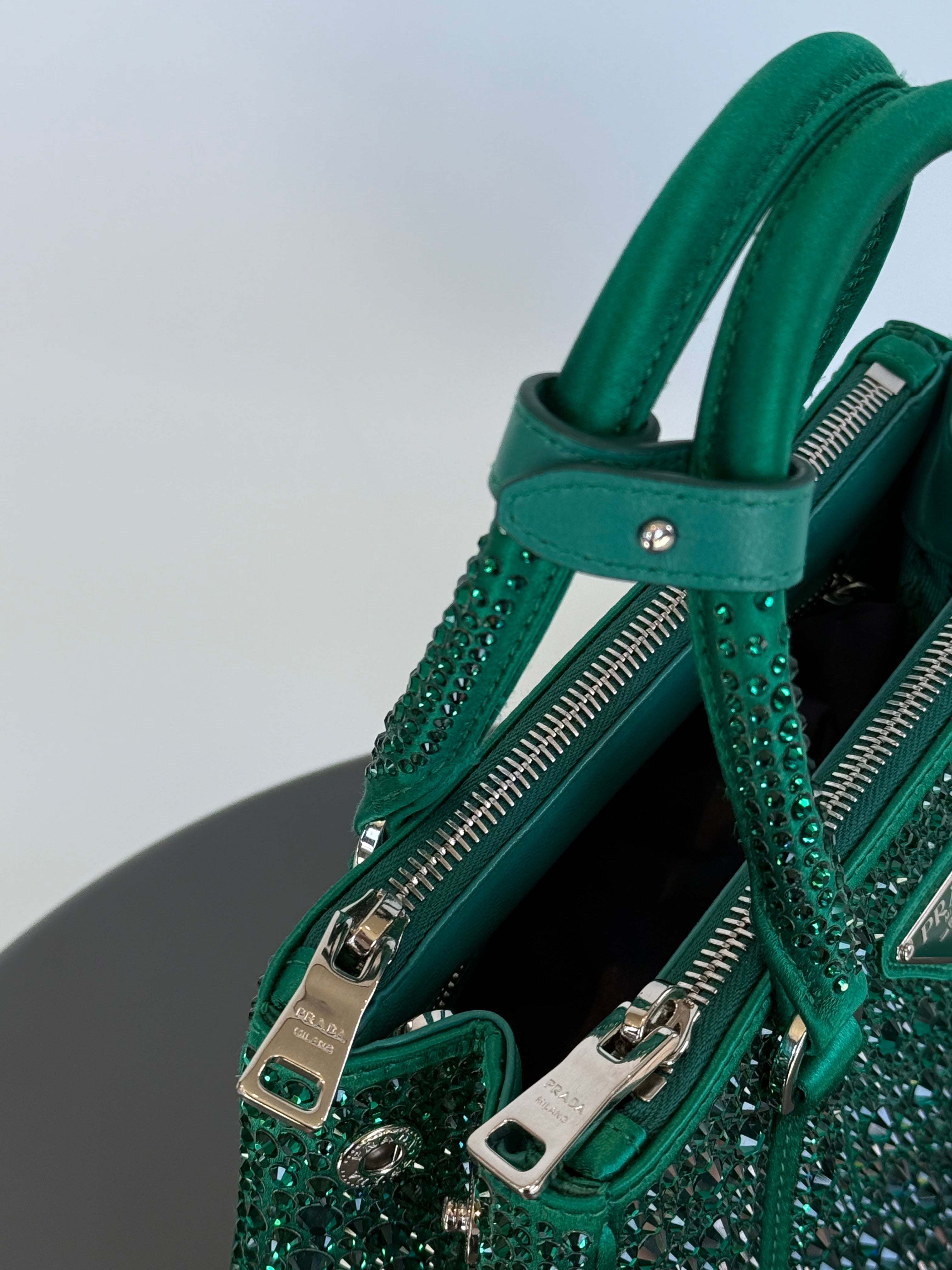 Prada Galleria Double Zip Tote Crystal Embellished Satin Mini - Queen May