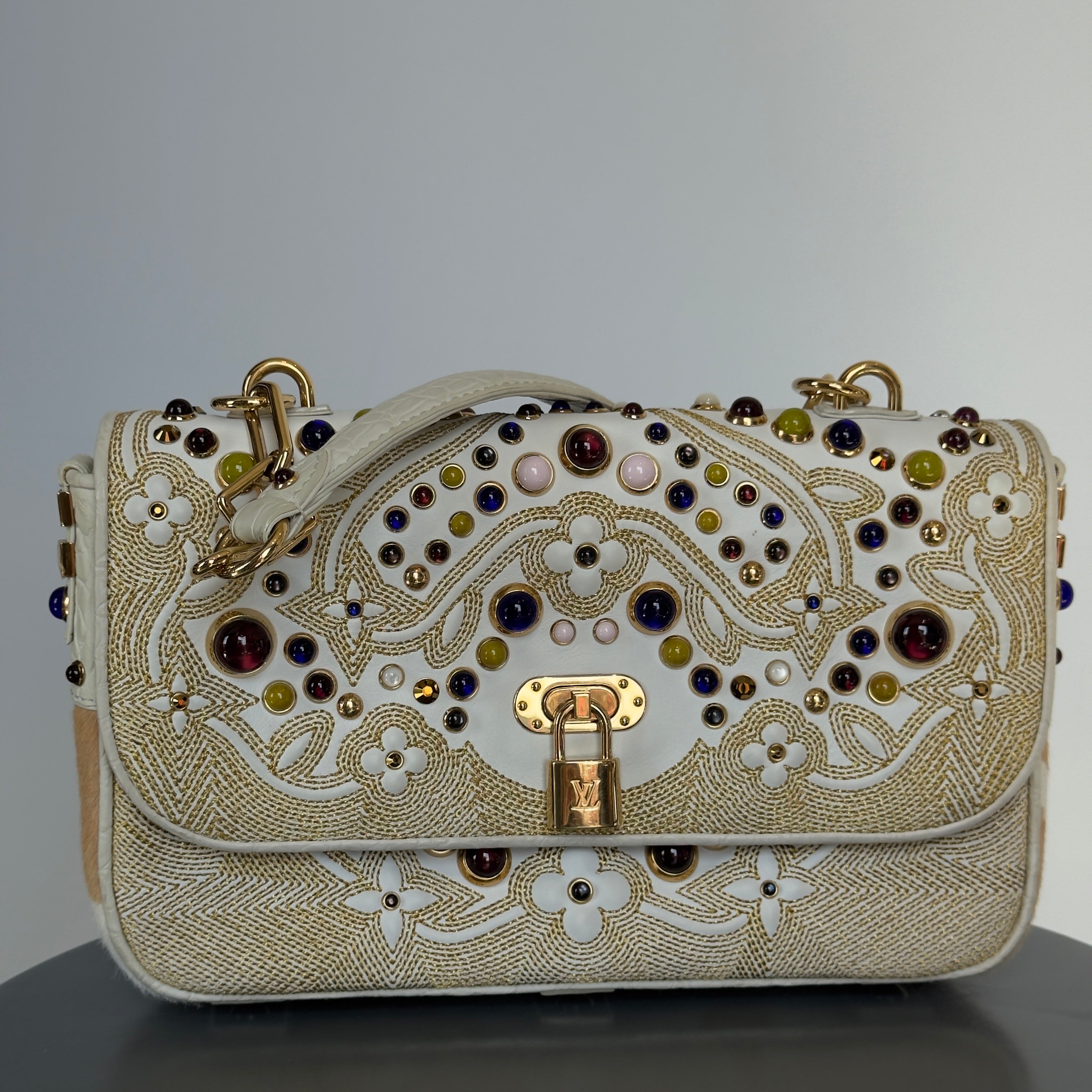 Rare Limited Edition Louis Vuitton Les Extraordinaires Tupelo 2006 Marc Jacobs Alligator, Pony Hair, Cabochon Details