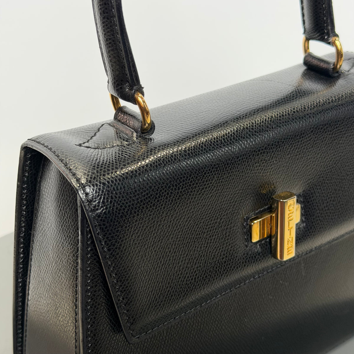 Vintage Celine Top Handle Black Leather Bag