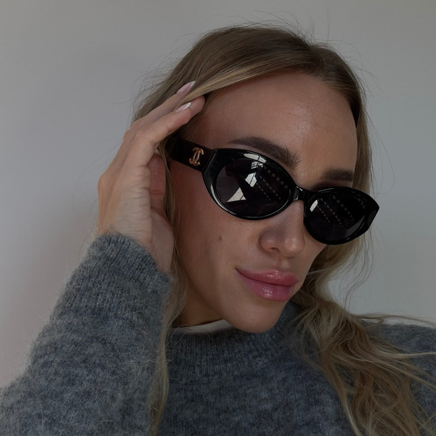 Chanel Oval Black CC Logo Sunglasses - Queen May