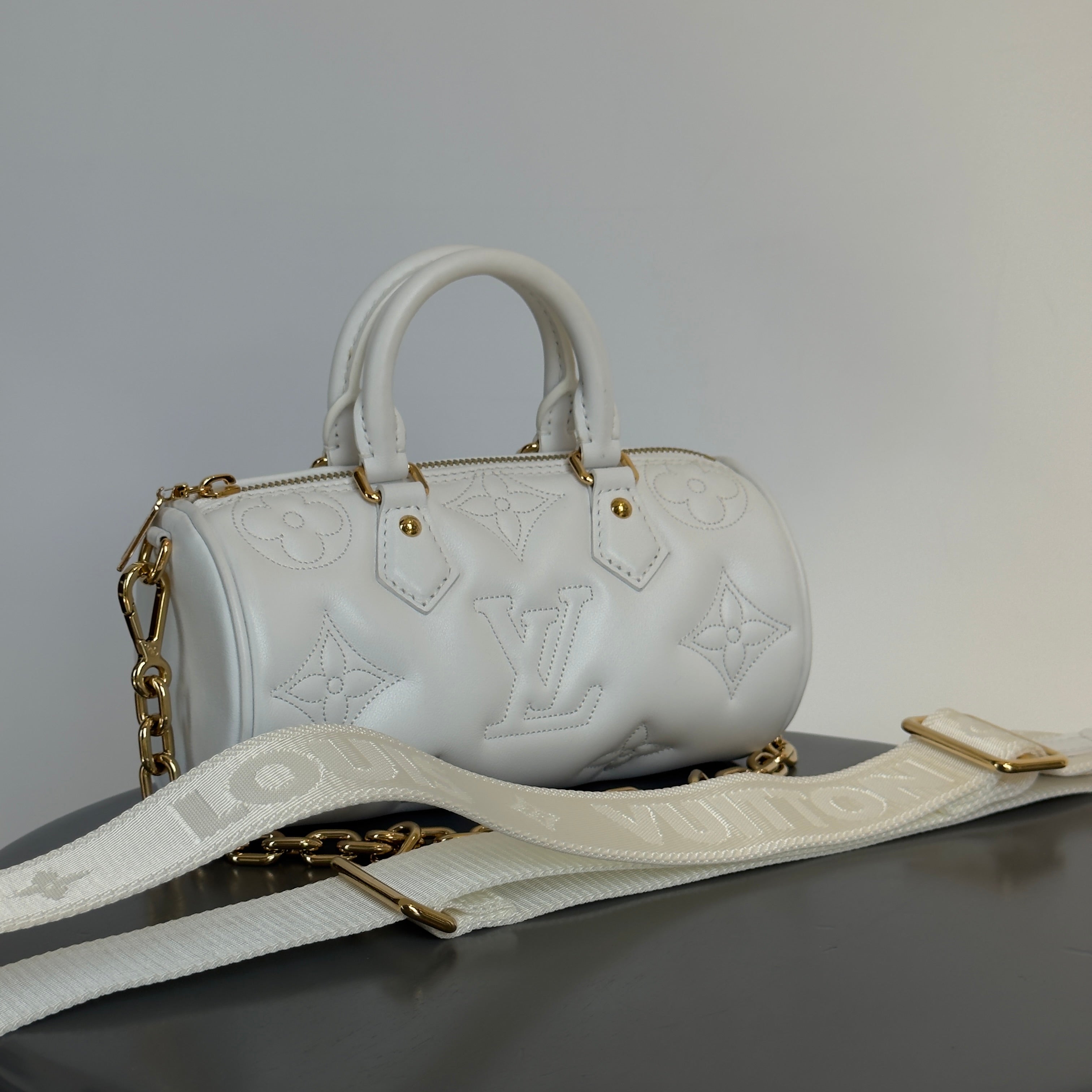 Louis Vuitton Calfskin Bubblegram Papillon BB Snow White