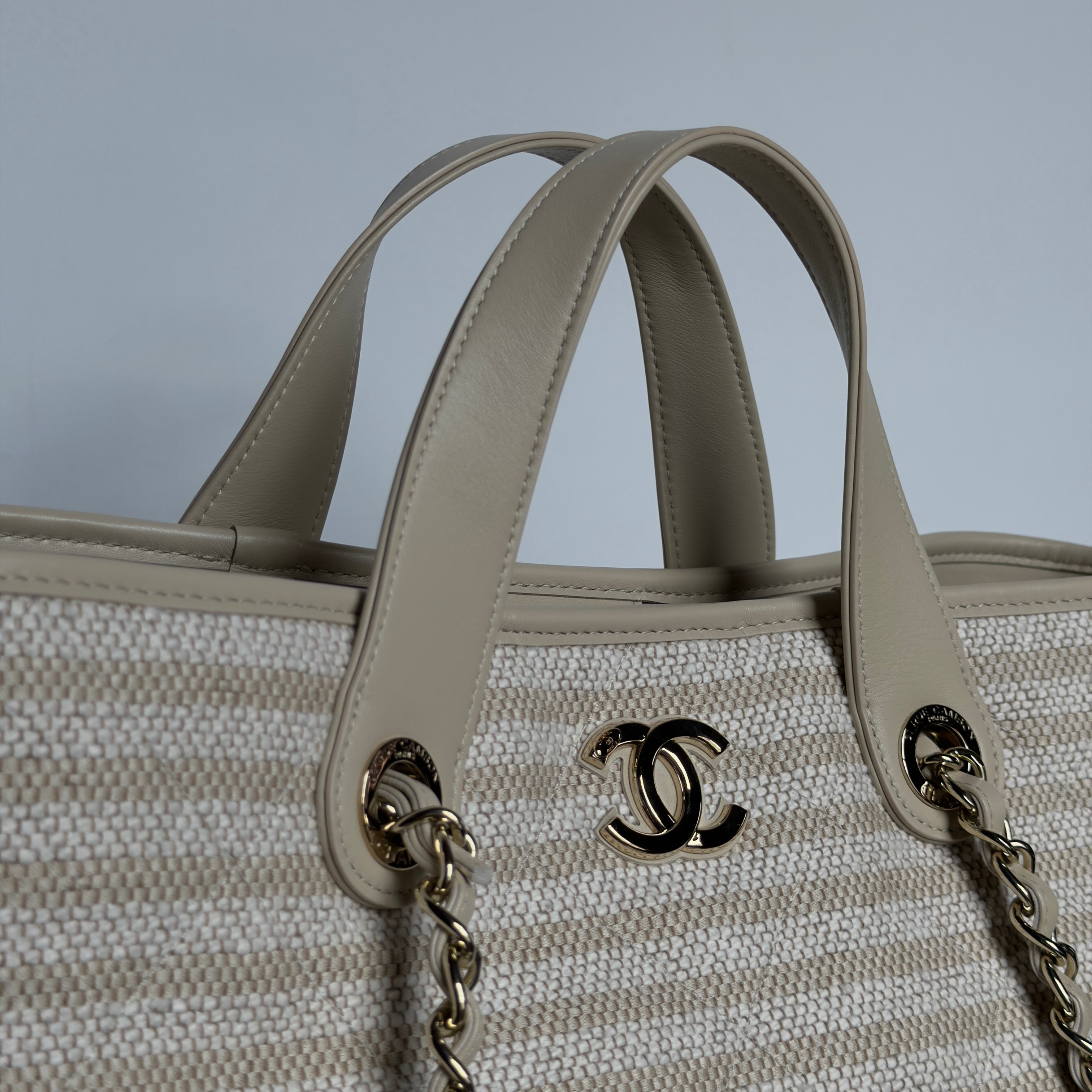 Chanel 2026 Large Striped Shopping Tote Canvas