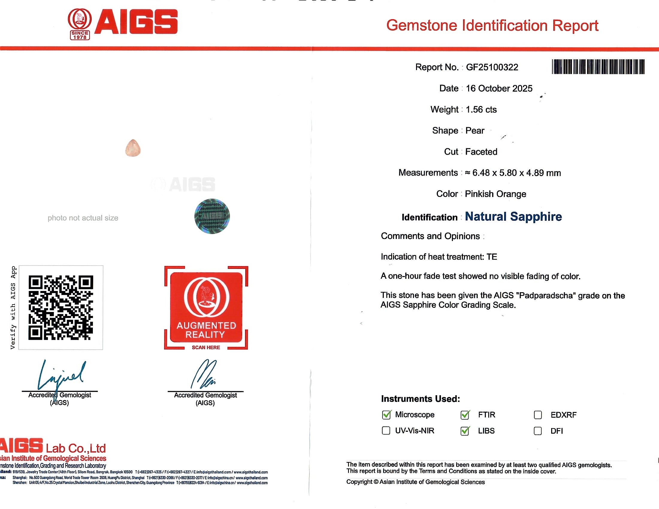 Platinum 1.56 Carat Pear Pinkish Orange Padparadscha Sapphire - Queen May