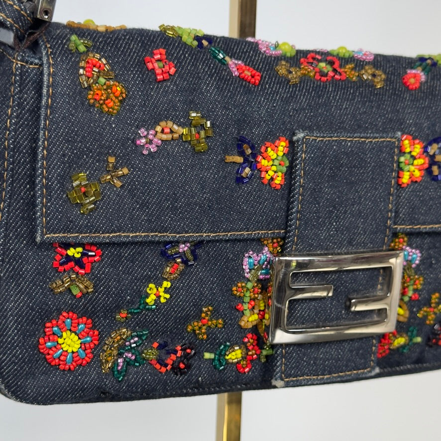 Rare Fendi Denim Beaded Baguette - Queen May