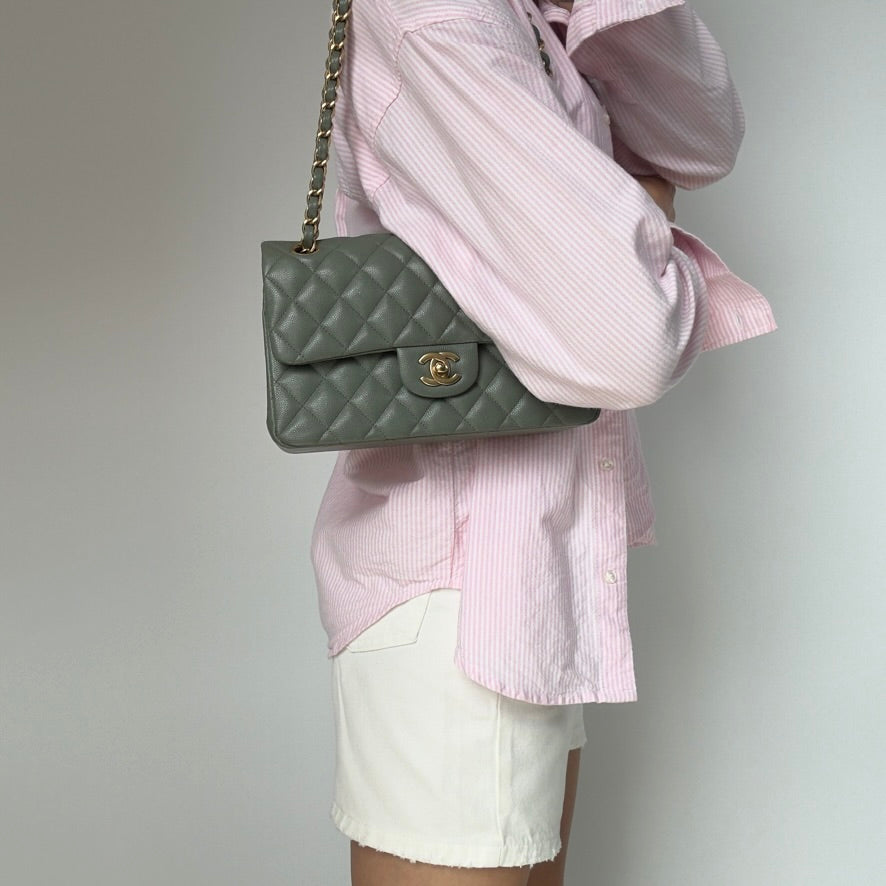 Chanel Classic Small Double Flap Iridescent Green 18C Caviar - Queen May