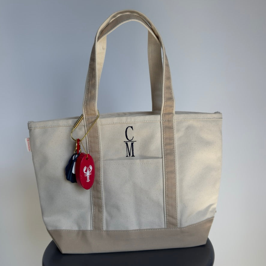 Embroidered Cape May Medium Canvas Boat Tote x Freshwater Curated Goods Bag Charms - Queen May