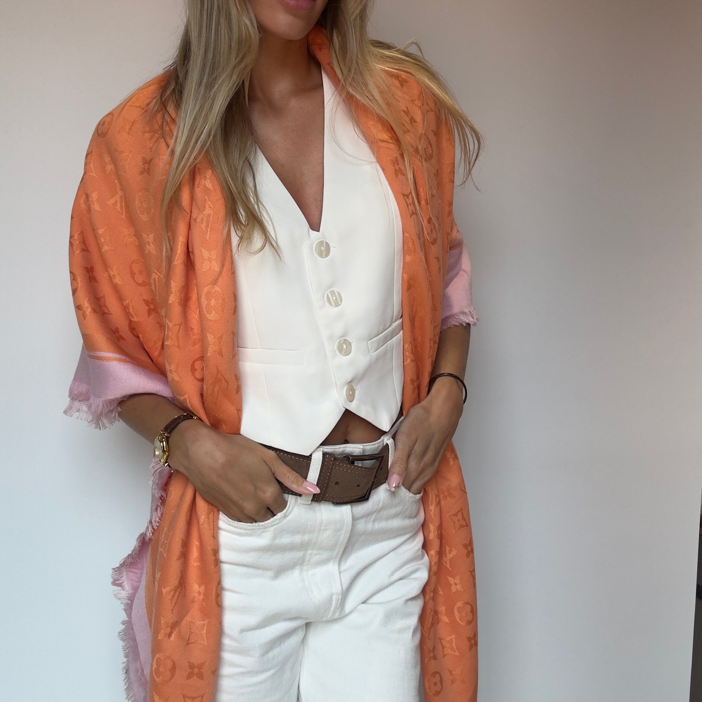 Louis Vuitton Orange and Pink Shawl
