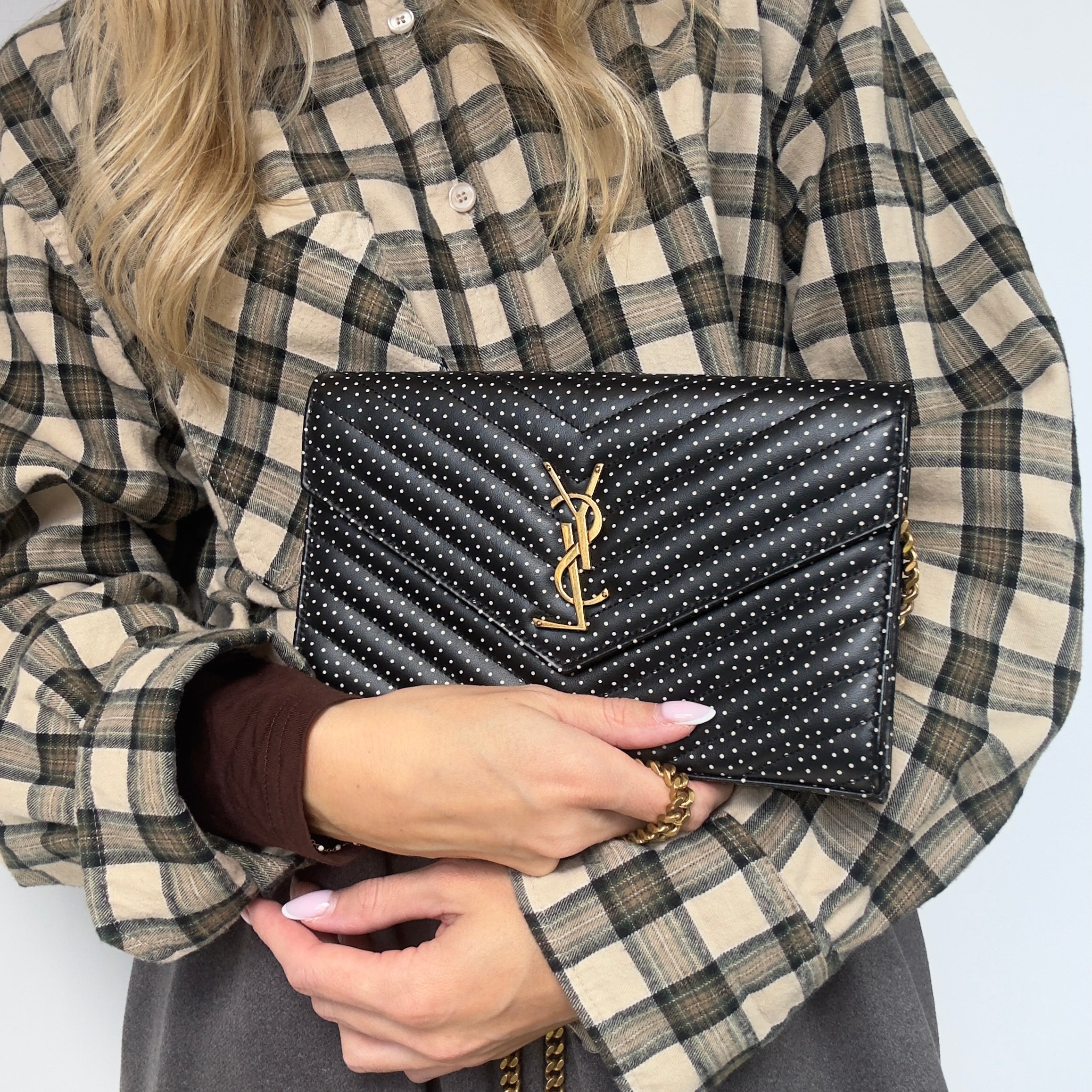 Saint Laurent Polka Dot Kate Wallet On Chain - Queen May