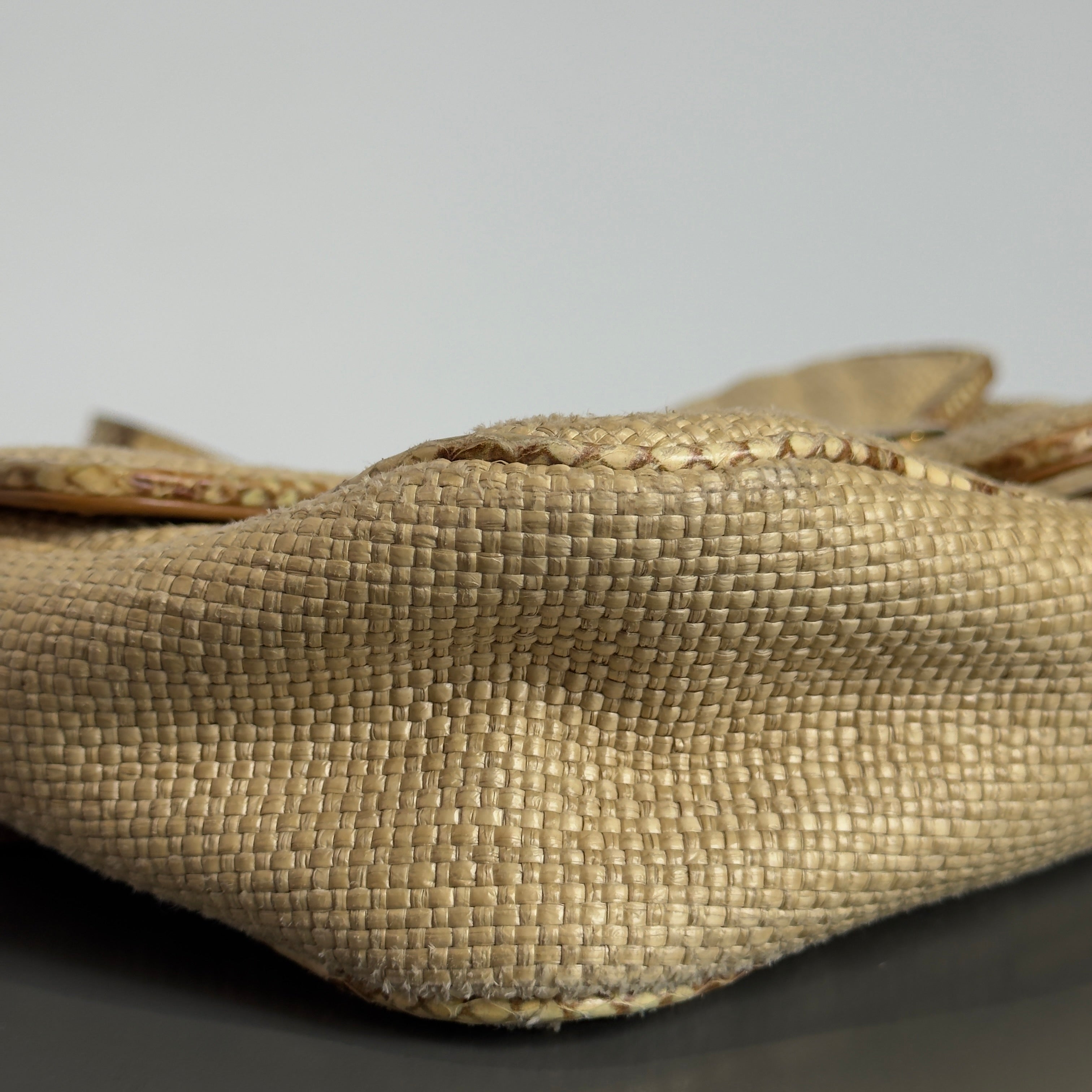 Gucci Raffia Elaphe Matelasse Small GG Shoulder Bag Natural Cream Brown