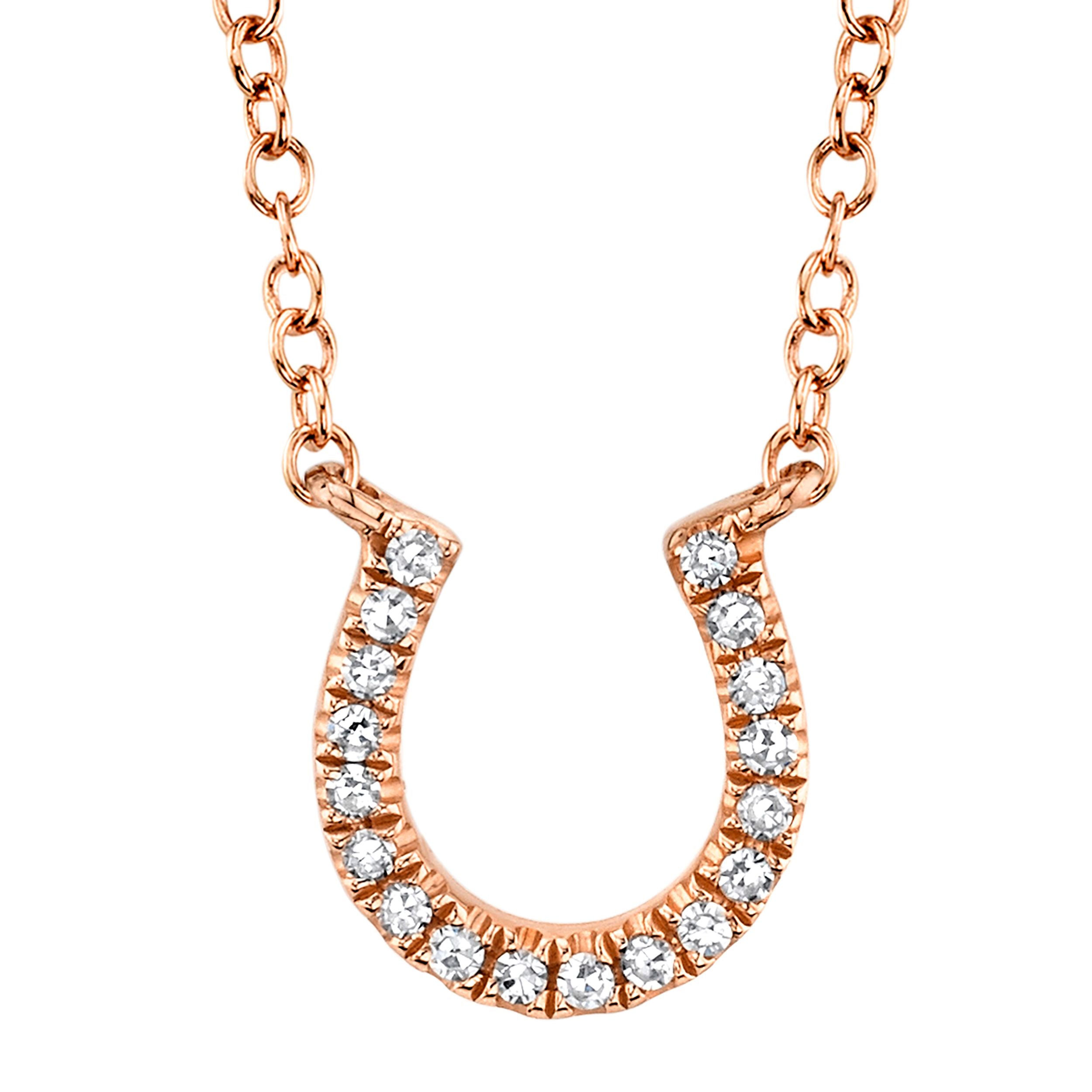 14K Gold Mini Diamond Horseshoe Pendant Necklace - Queen May