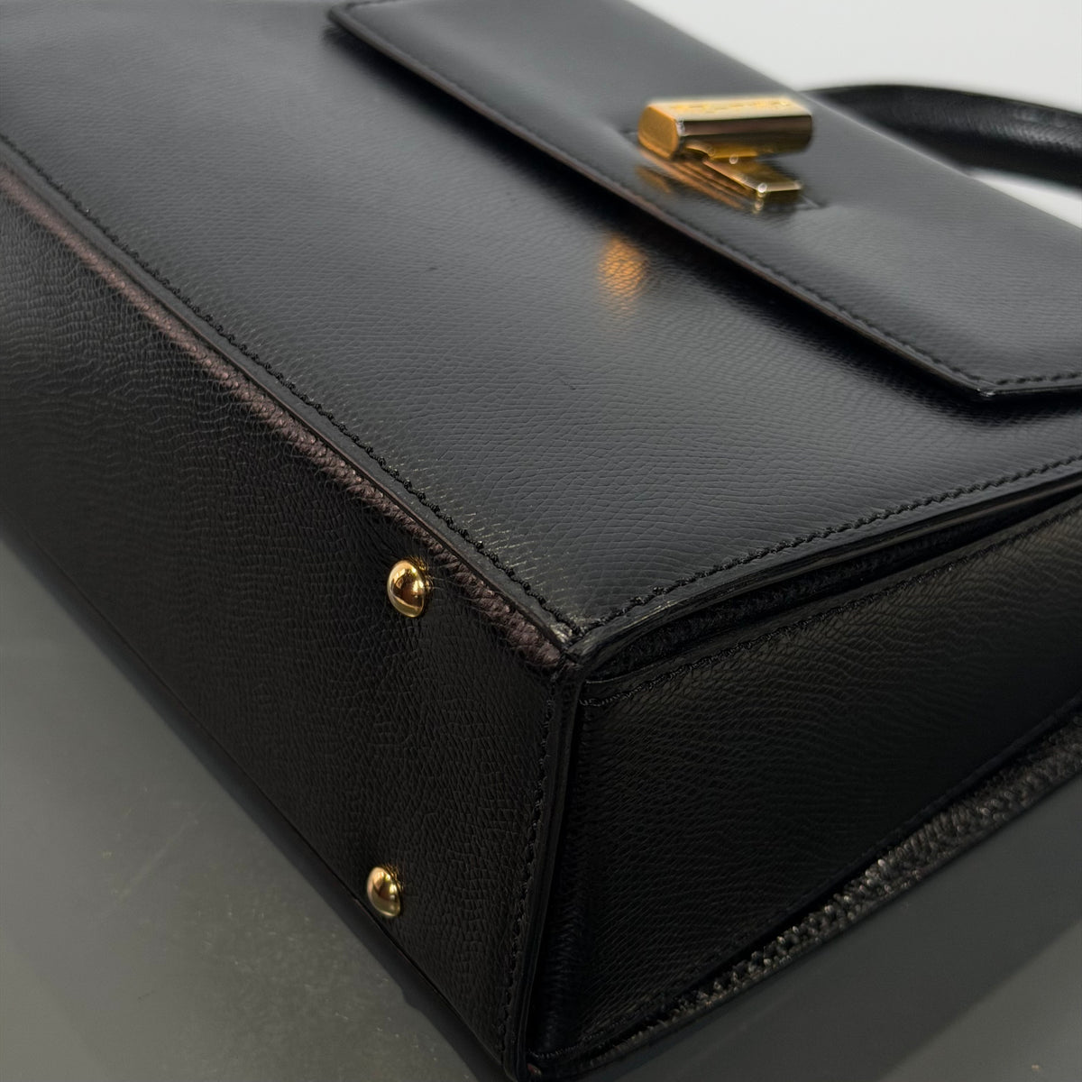 Vintage Celine Top Handle Black Leather Bag