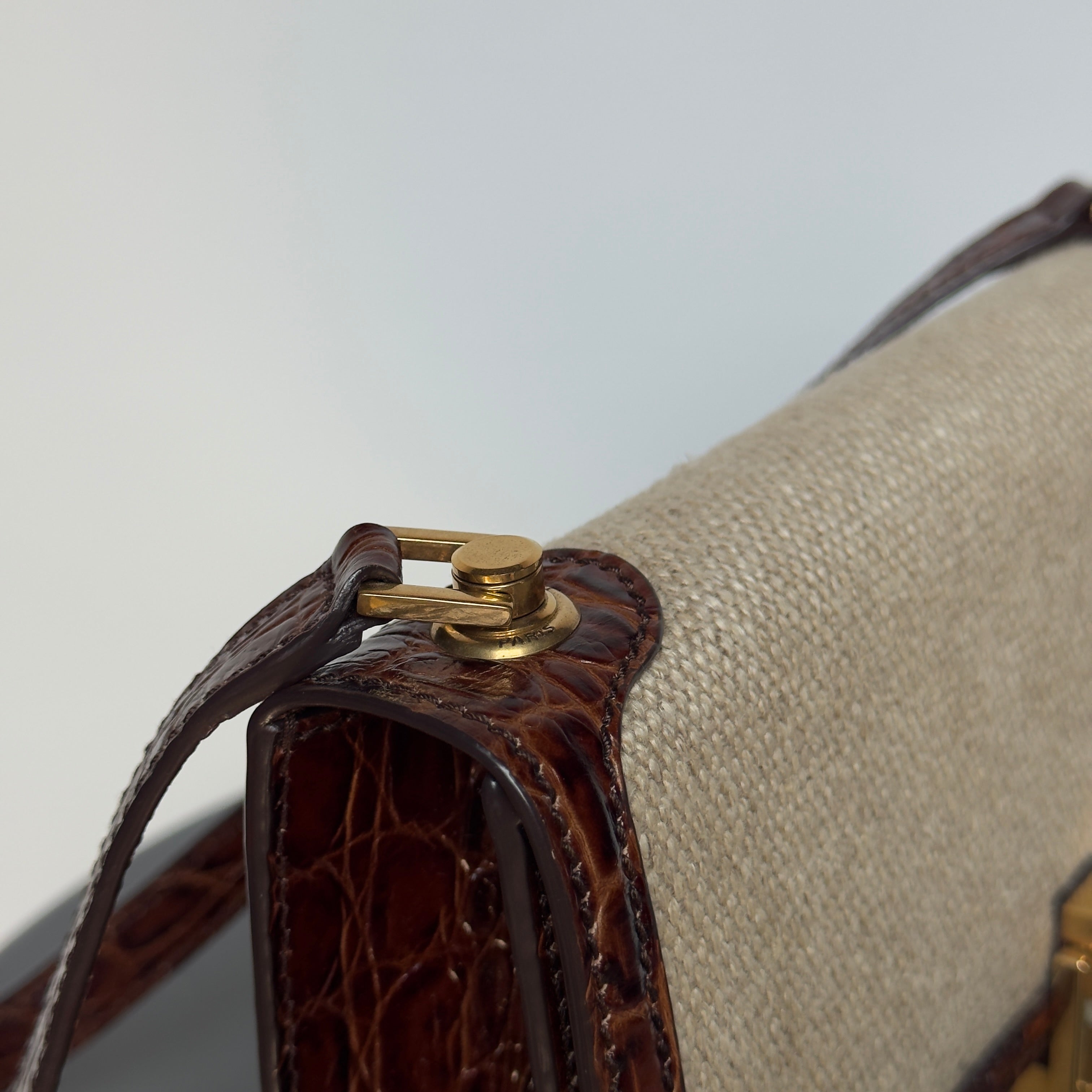 Saint Laurent Le Carre Satchel Canvas Brown Crocodile Embossed Leather Trim - Queen May