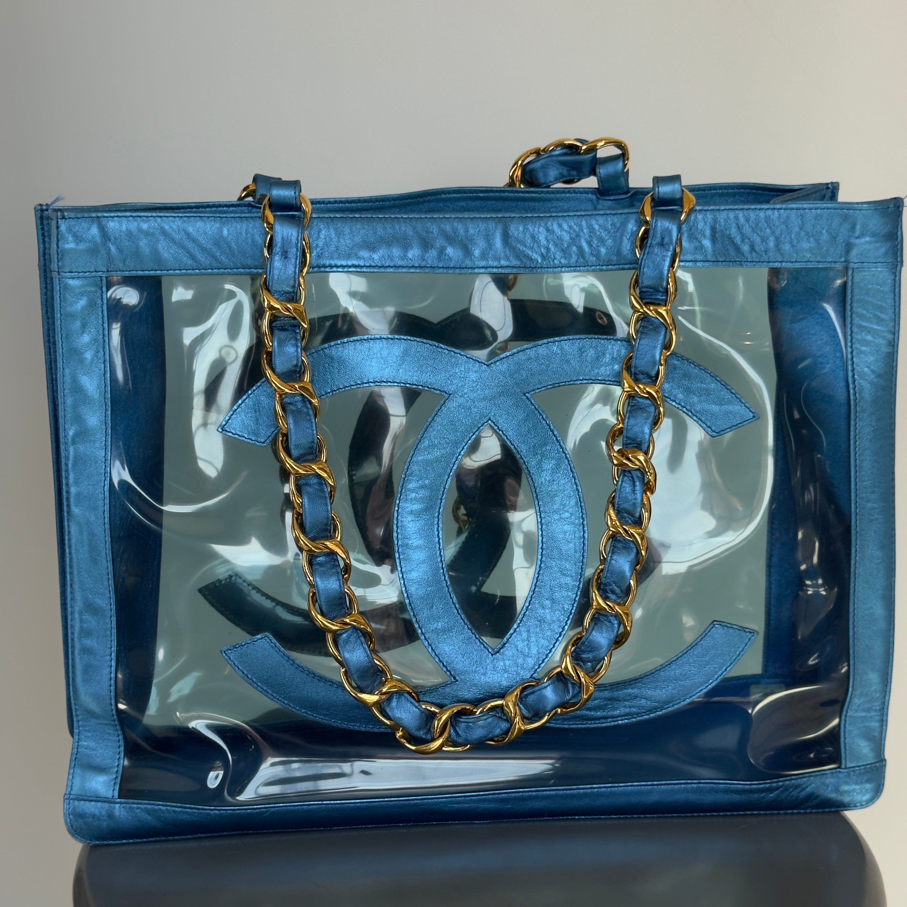 Vintage Chanel PVC CC Tote Blue 1994-1996 - Queen May