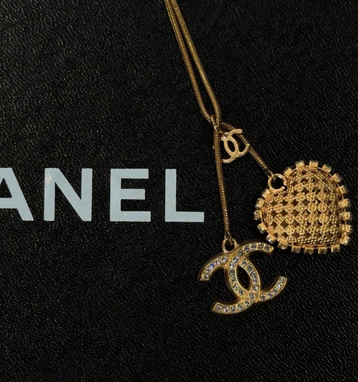 Chanel Heart Rhinestone Lariat Necklace 2001