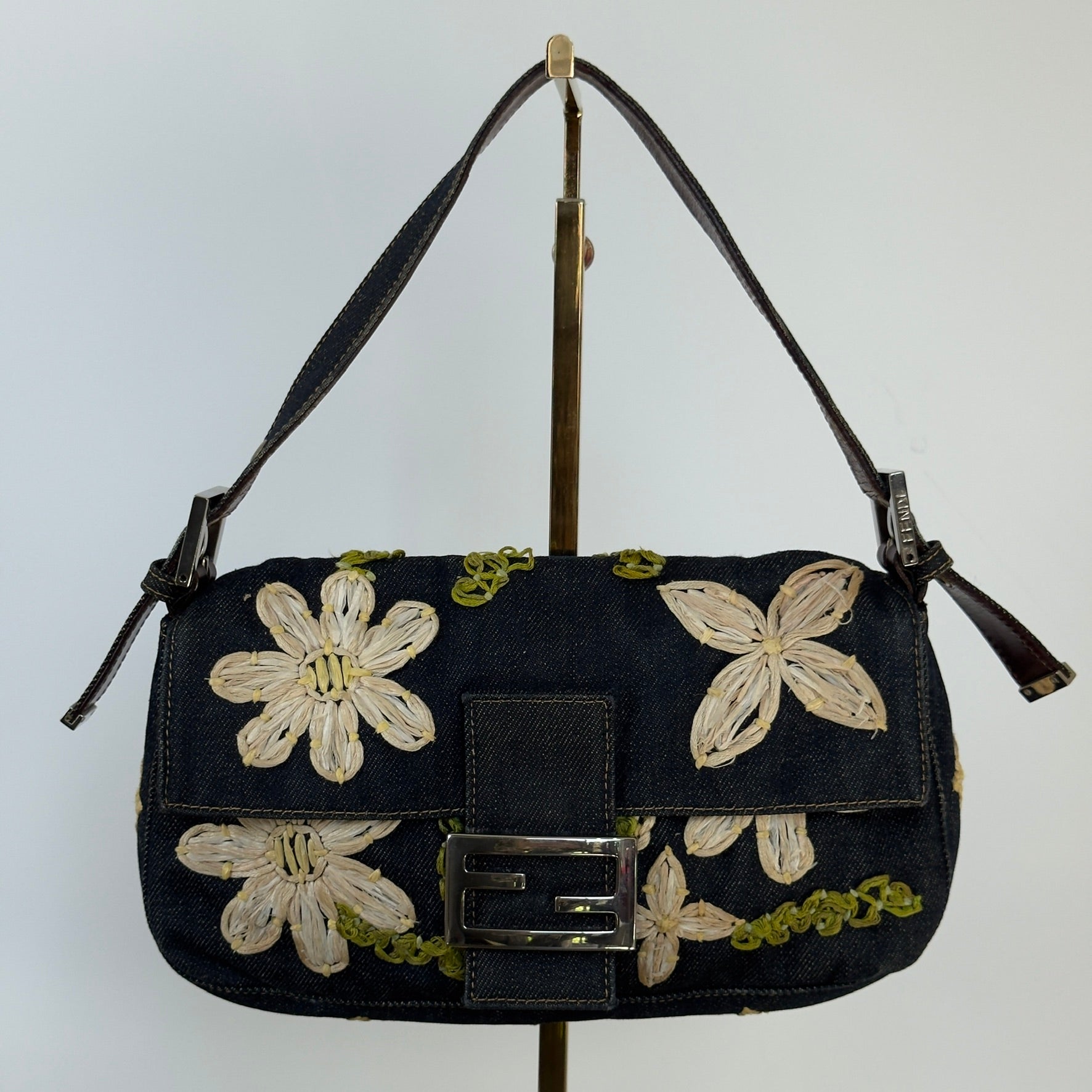 Fendi Denim Floral Baguette - Queen May
