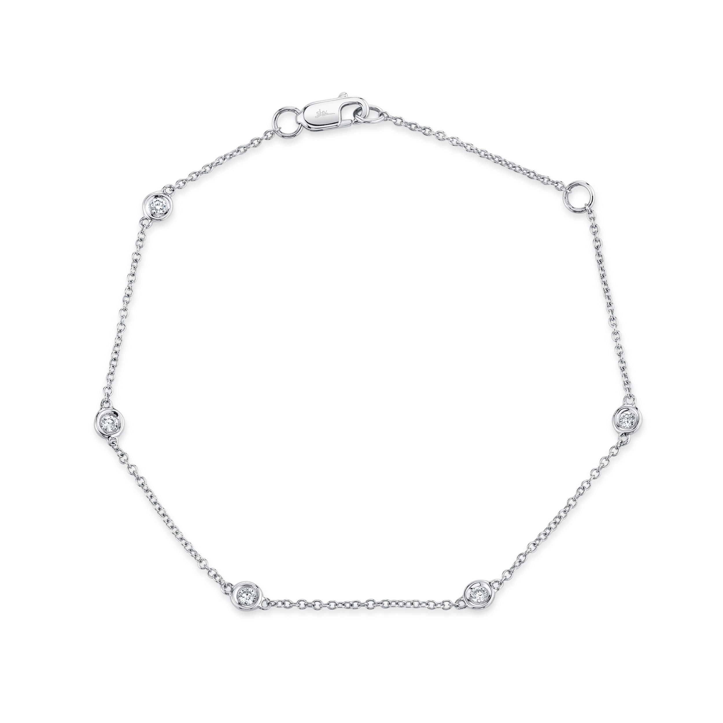 14K Gold 0.13 Carat Round Diamond Bezel Station Bracelet - Queen May