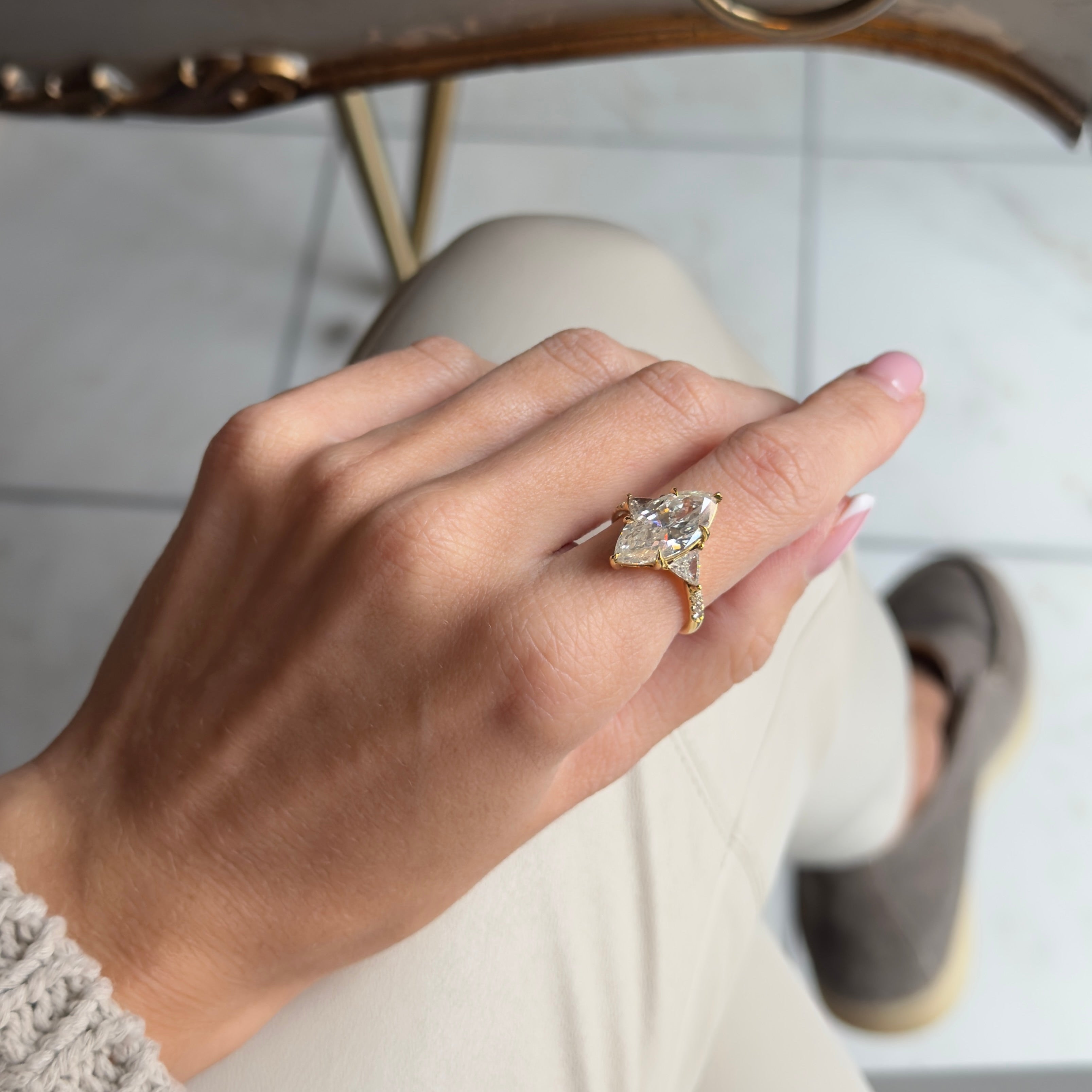 18K Yellow Gold 4.05 Carat Marquise Diamond Engagement Ring GIA Certified - Queen May