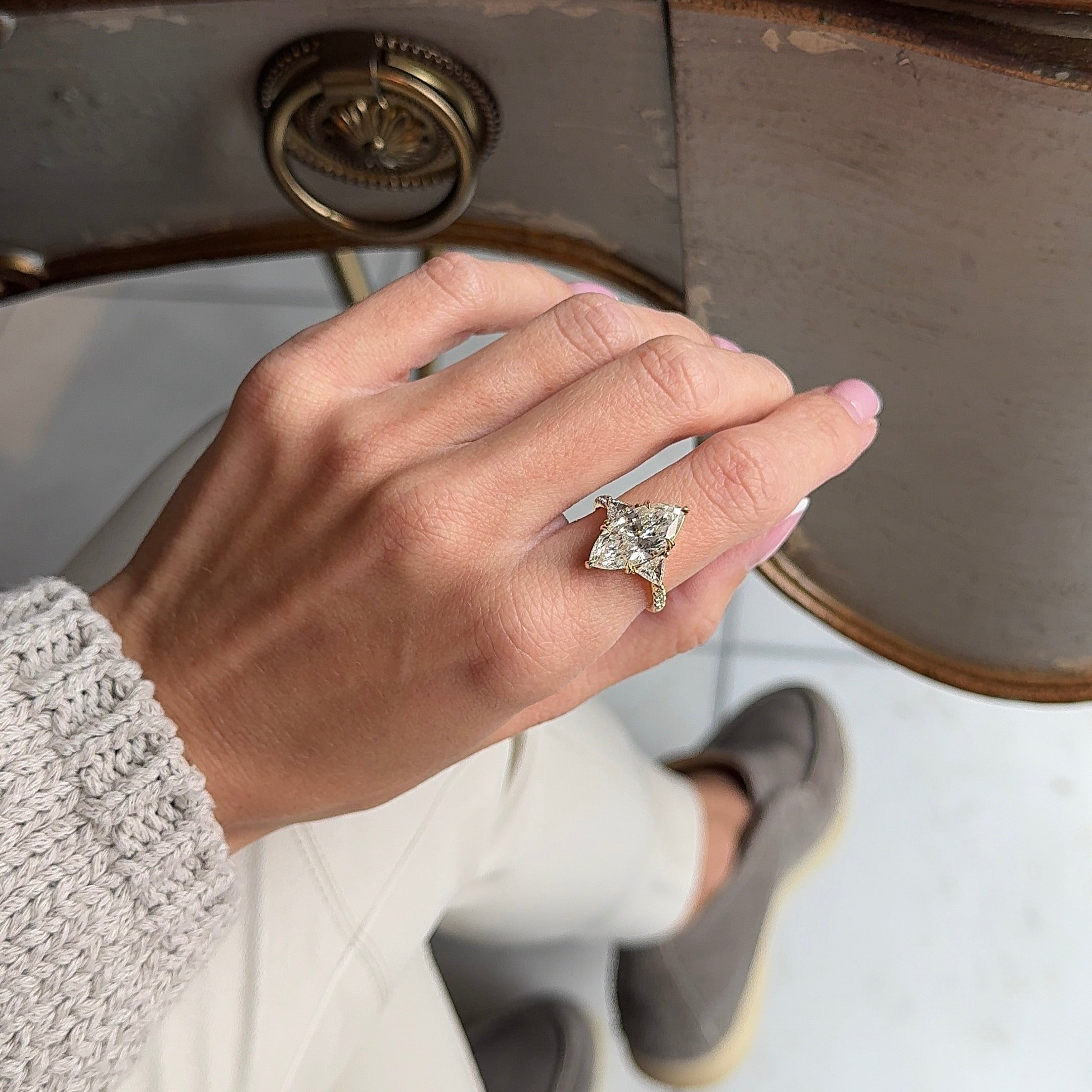 18K Yellow Gold 4.05 Carat Marquise Diamond Engagement Ring GIA Certified - Queen May