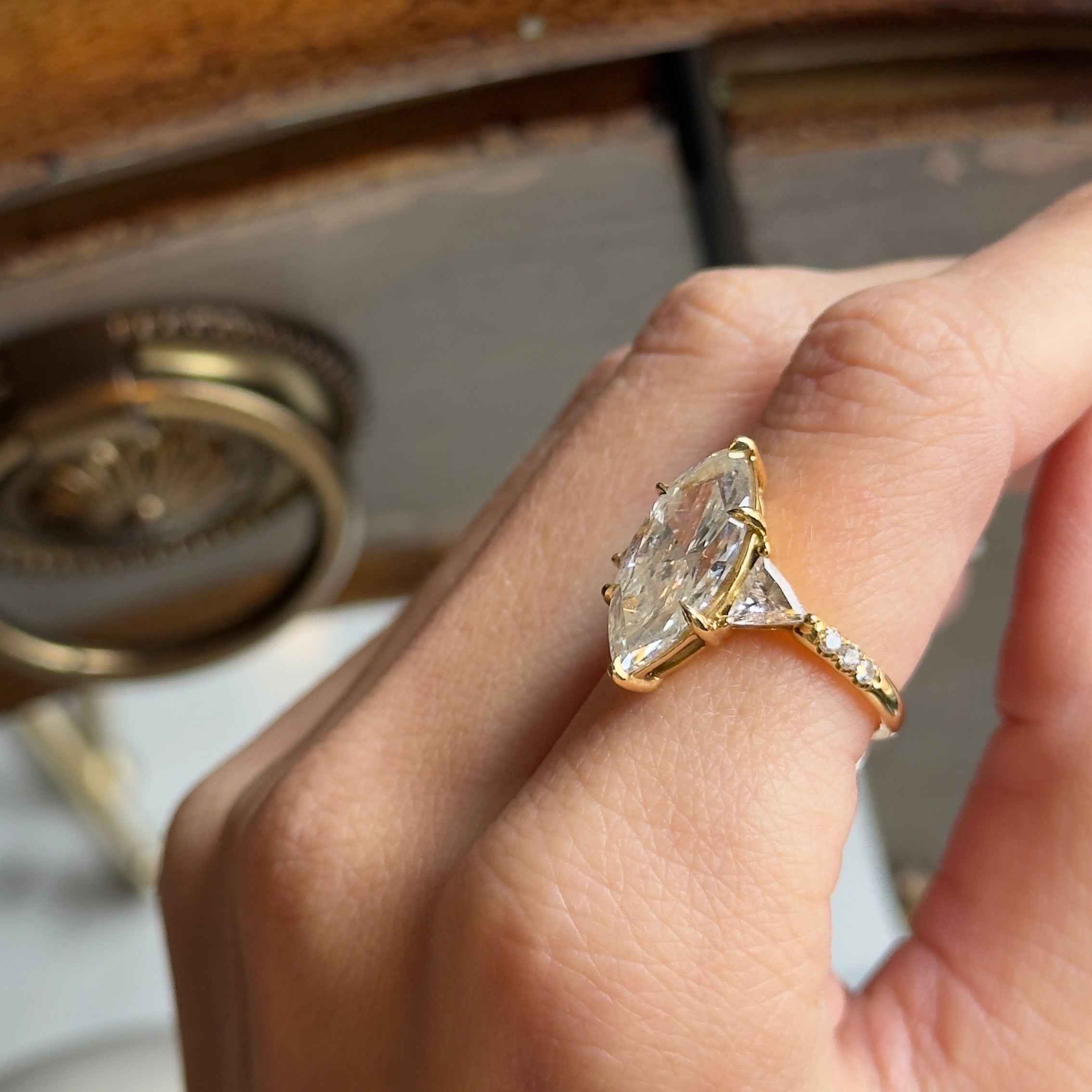 18K Yellow Gold 4.05 Carat Marquise Diamond Engagement Ring GIA Certified - Queen May