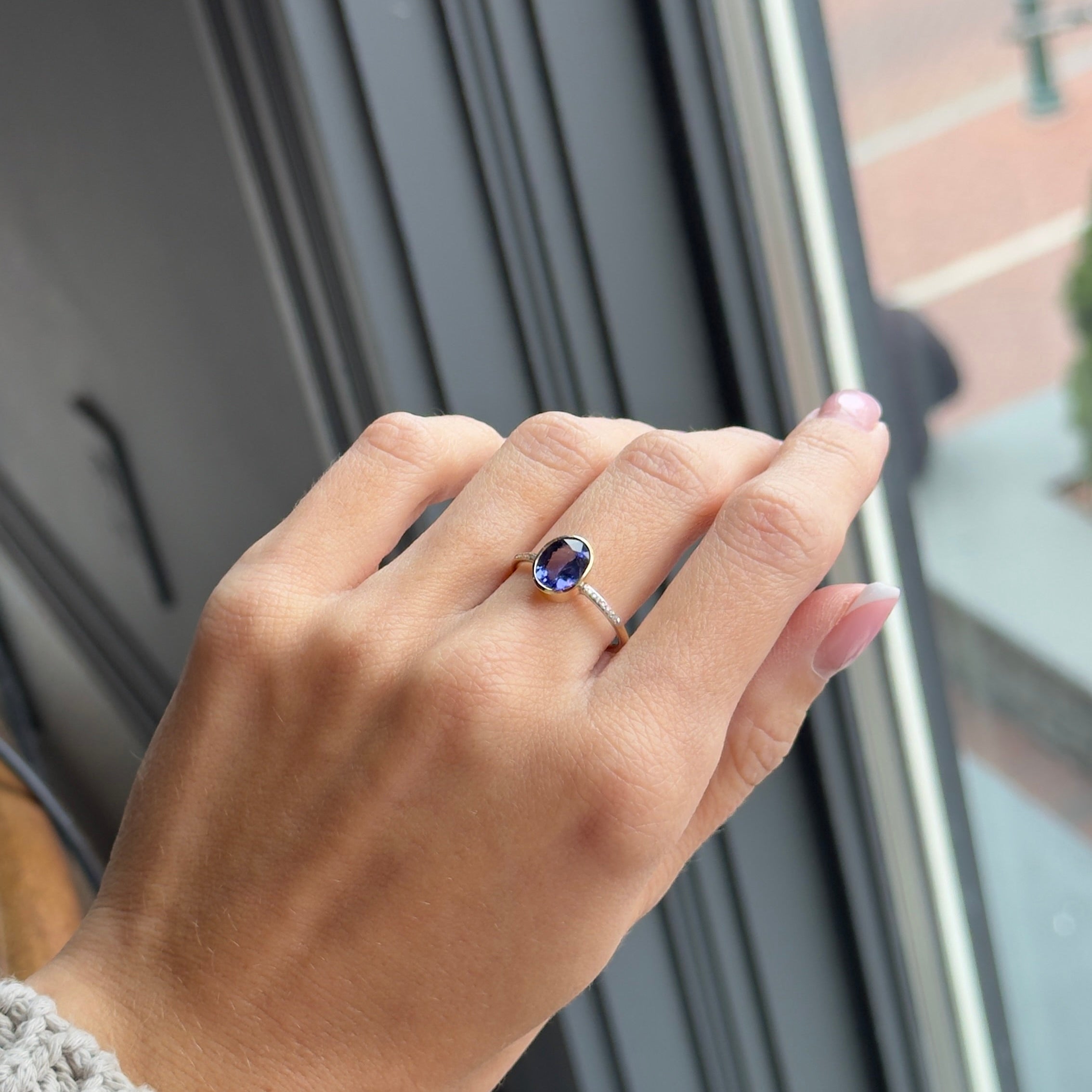 14K Yellow Gold 1.47 Carat Tanzanite Diamond Bezel Ring - Queen May
