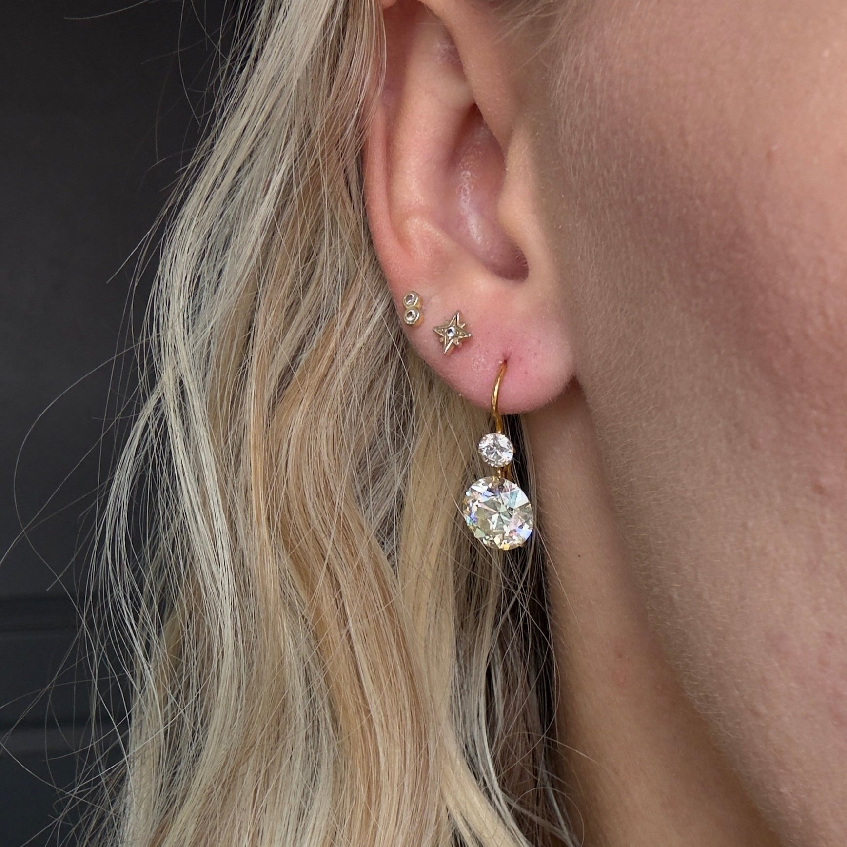 Victorian 20K Yellow Gold 8.40 Carat Old European Diamond Drop Earrings - Queen May