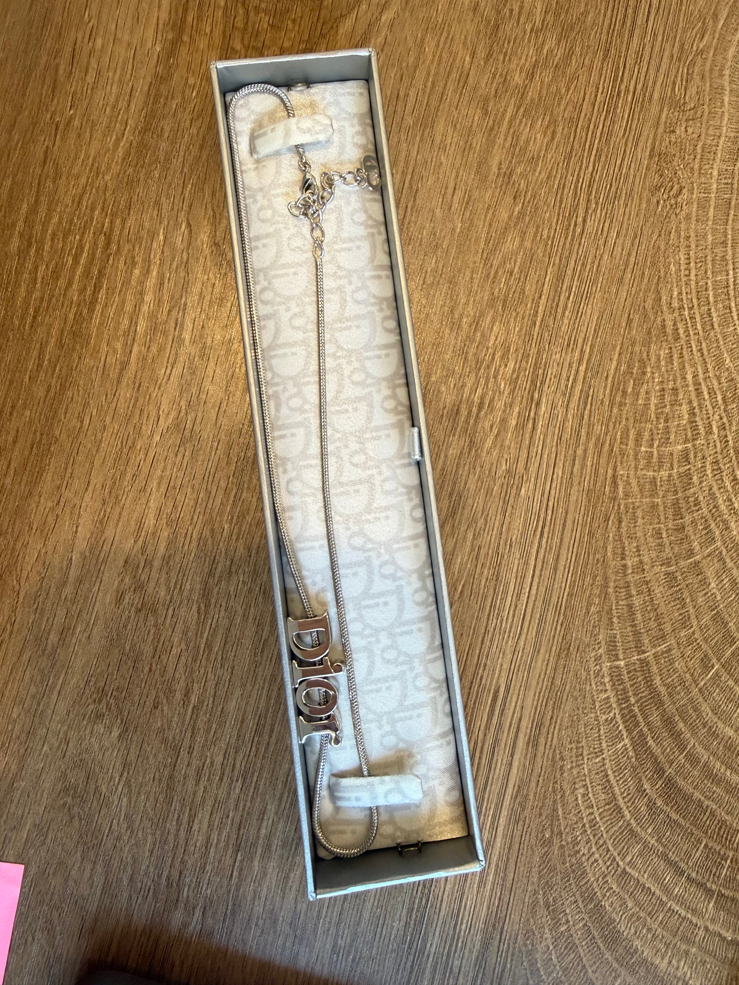 Christian Dior Silver Tone Spell Out Necklace