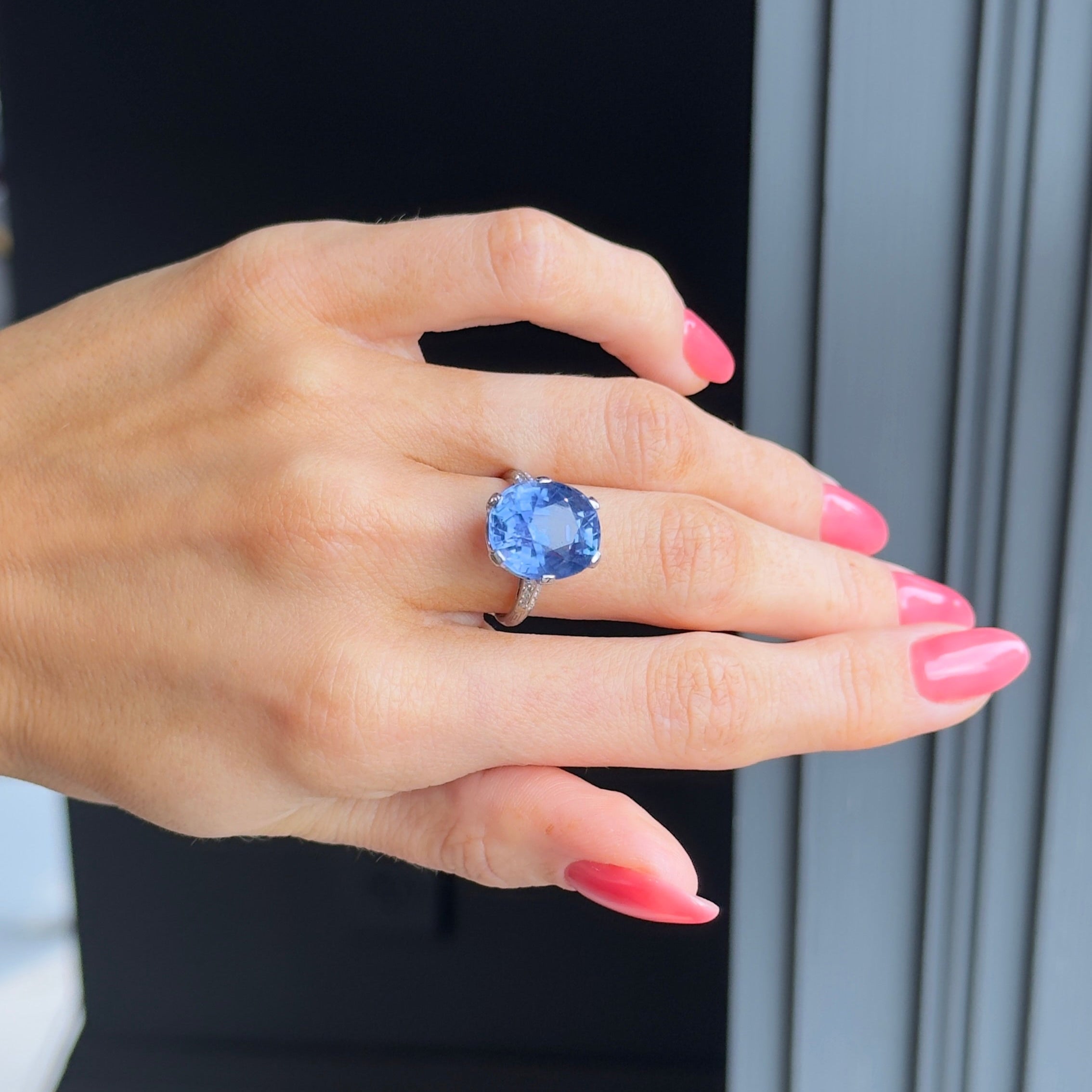 Art Deco Marcus & Co. Platinum 12 Carat No Heat Sapphire Diamond Ring - Queen May