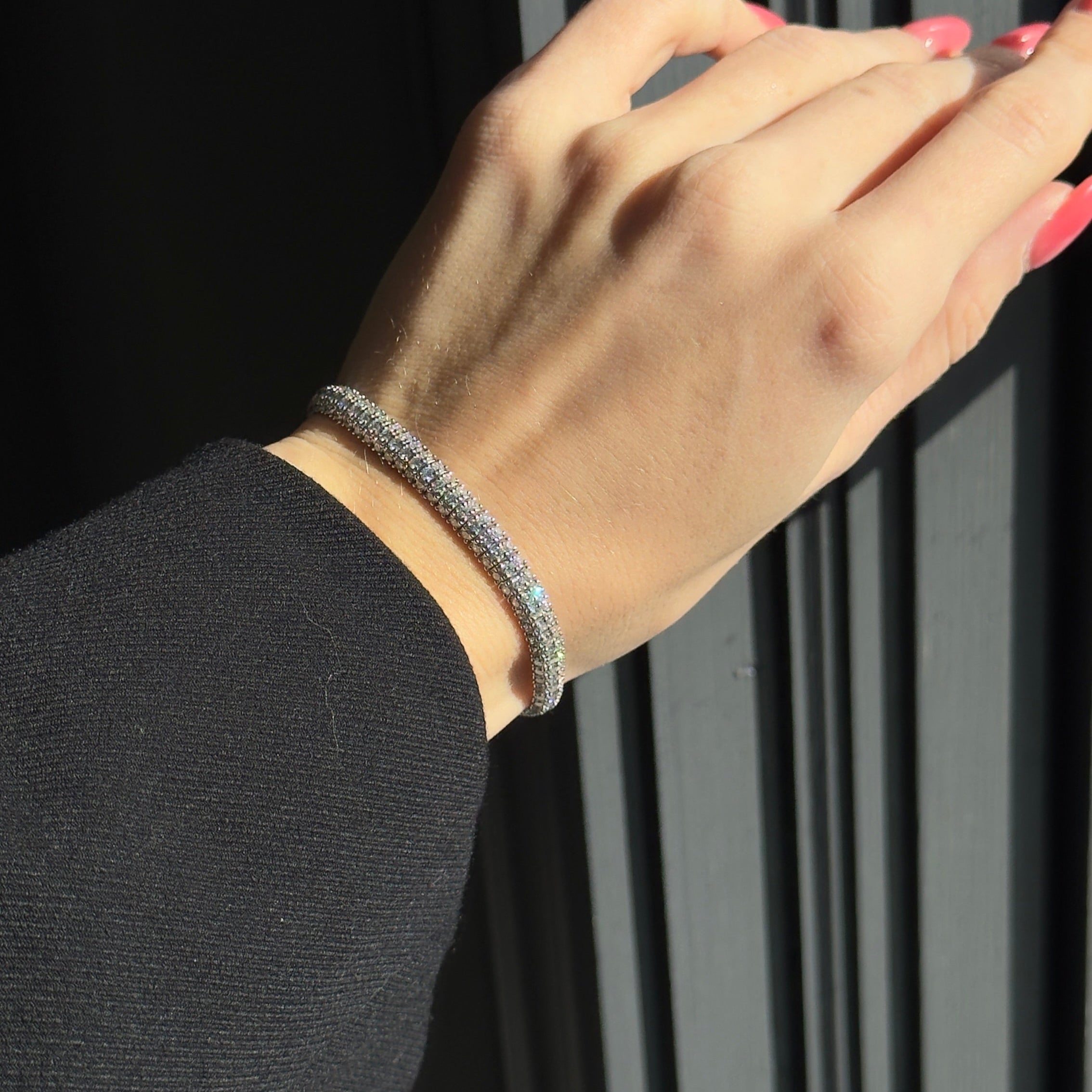 Platinum 6 Carat Round Diamond Pave Bracelet - Queen May