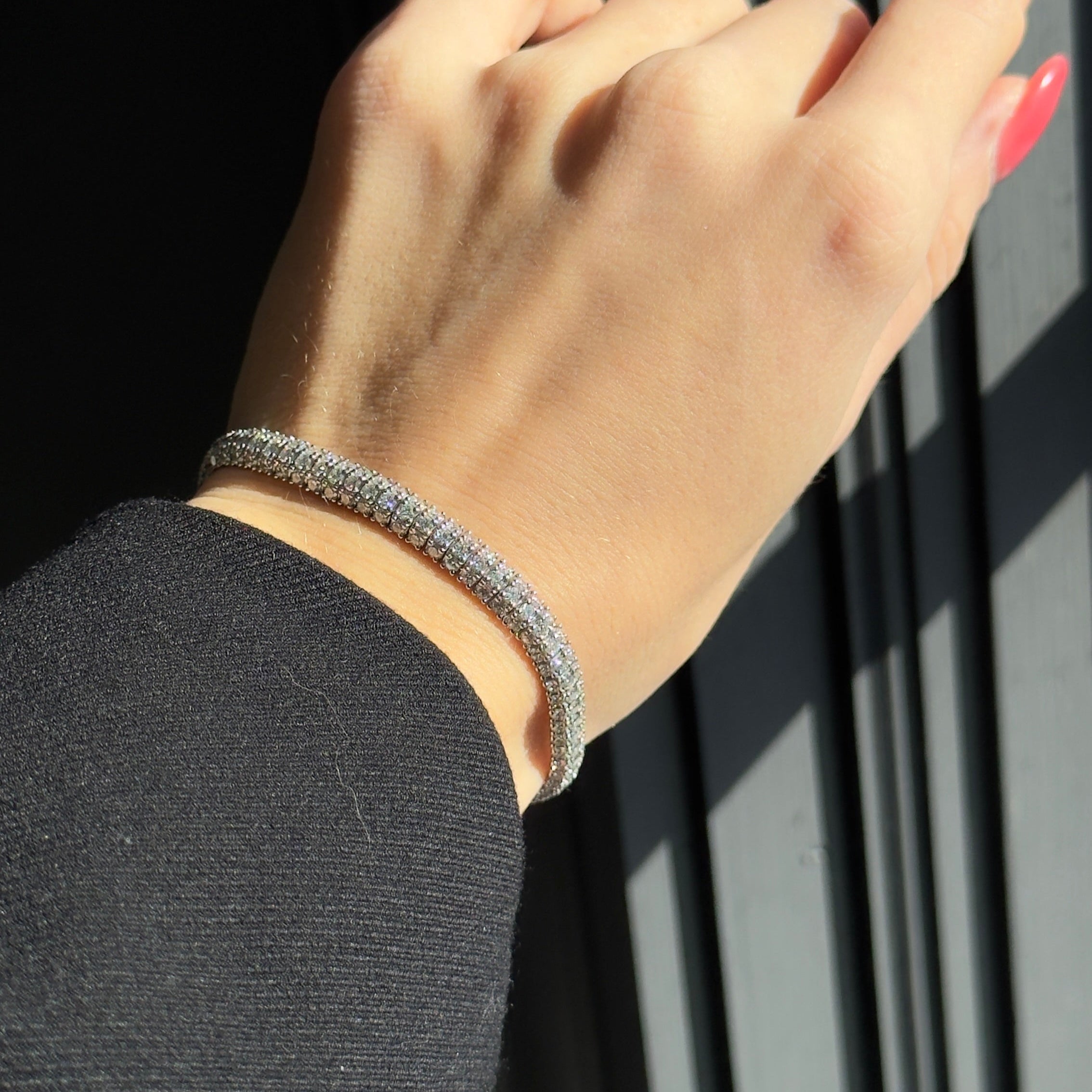 Platinum 6 Carat Round Diamond Pave Bracelet - Queen May