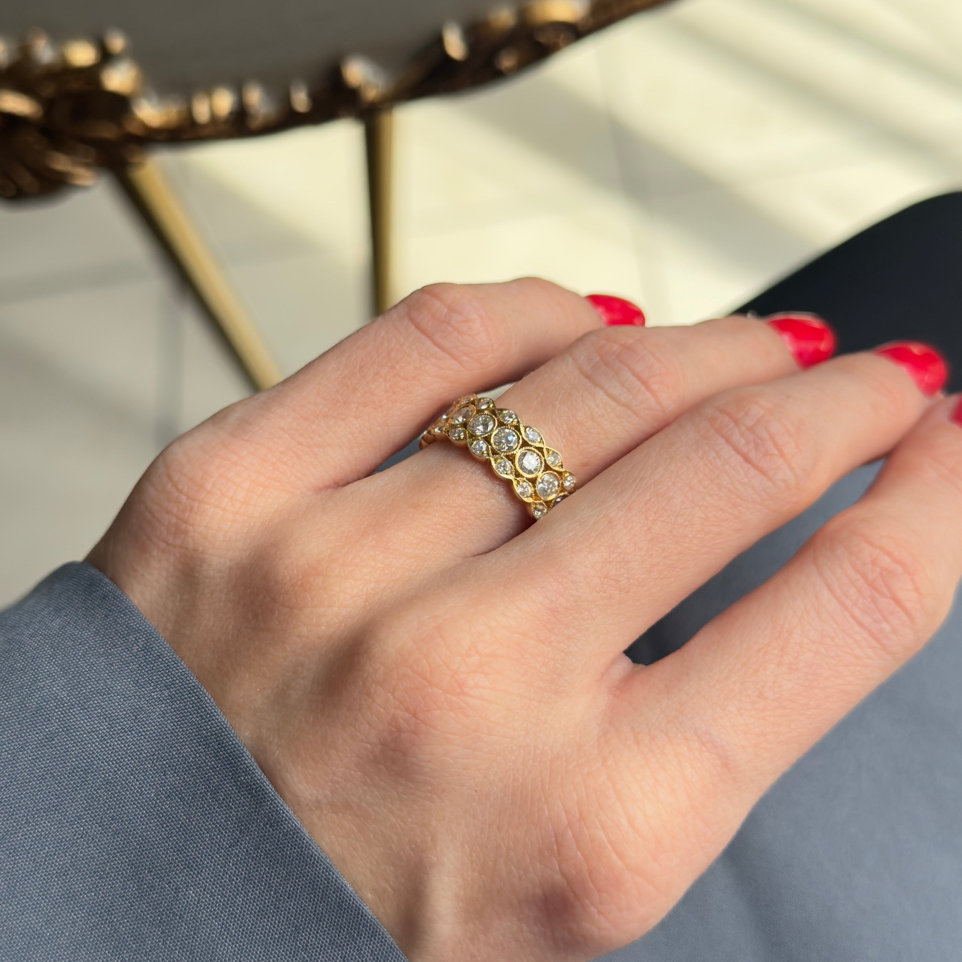 18K Yellow Gold 1.21 Carat Diamond Pave Lattice Milgrain Band - Queen May